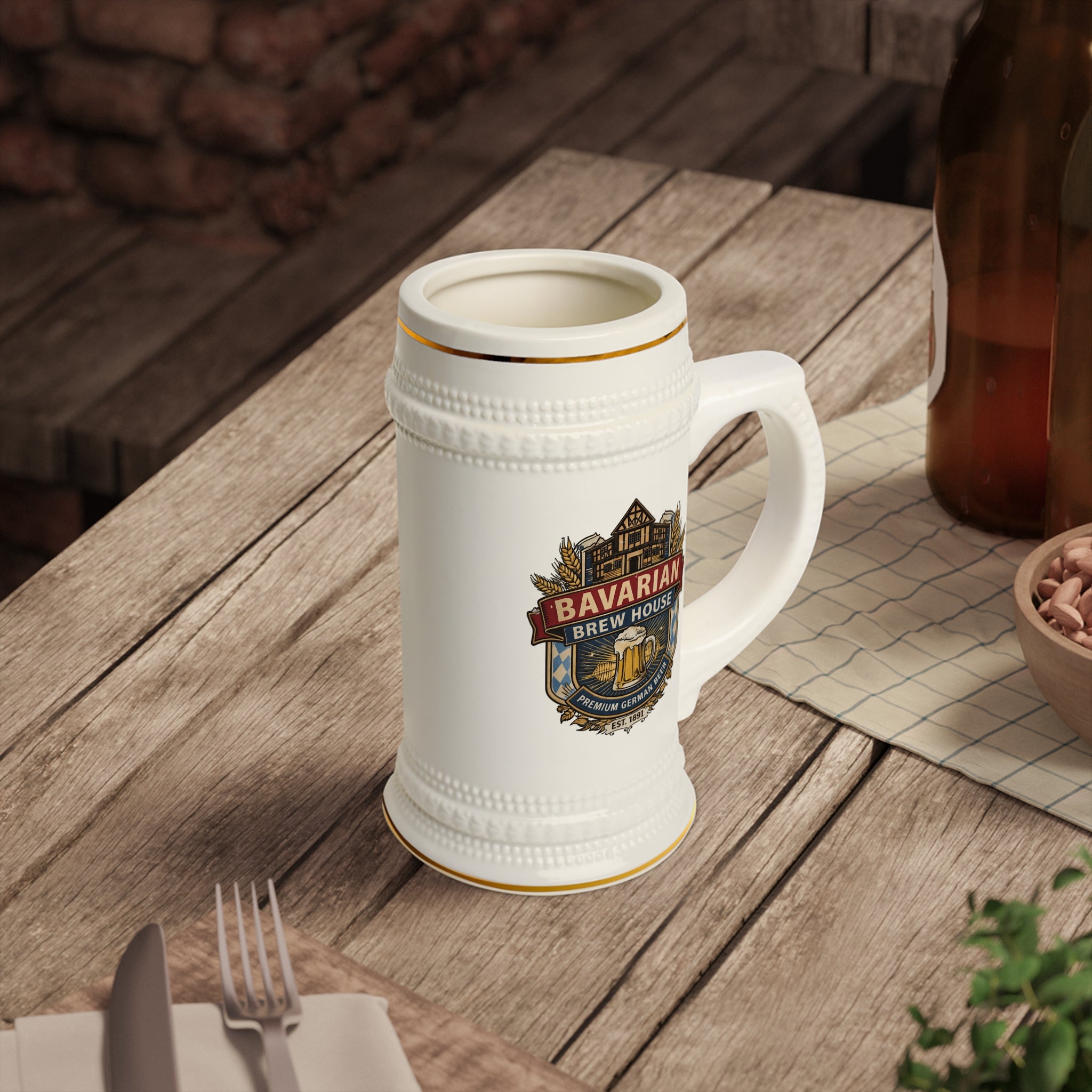Bavarian Brew House Crest Beer Stein | Ceramic Oktoberfest Mug