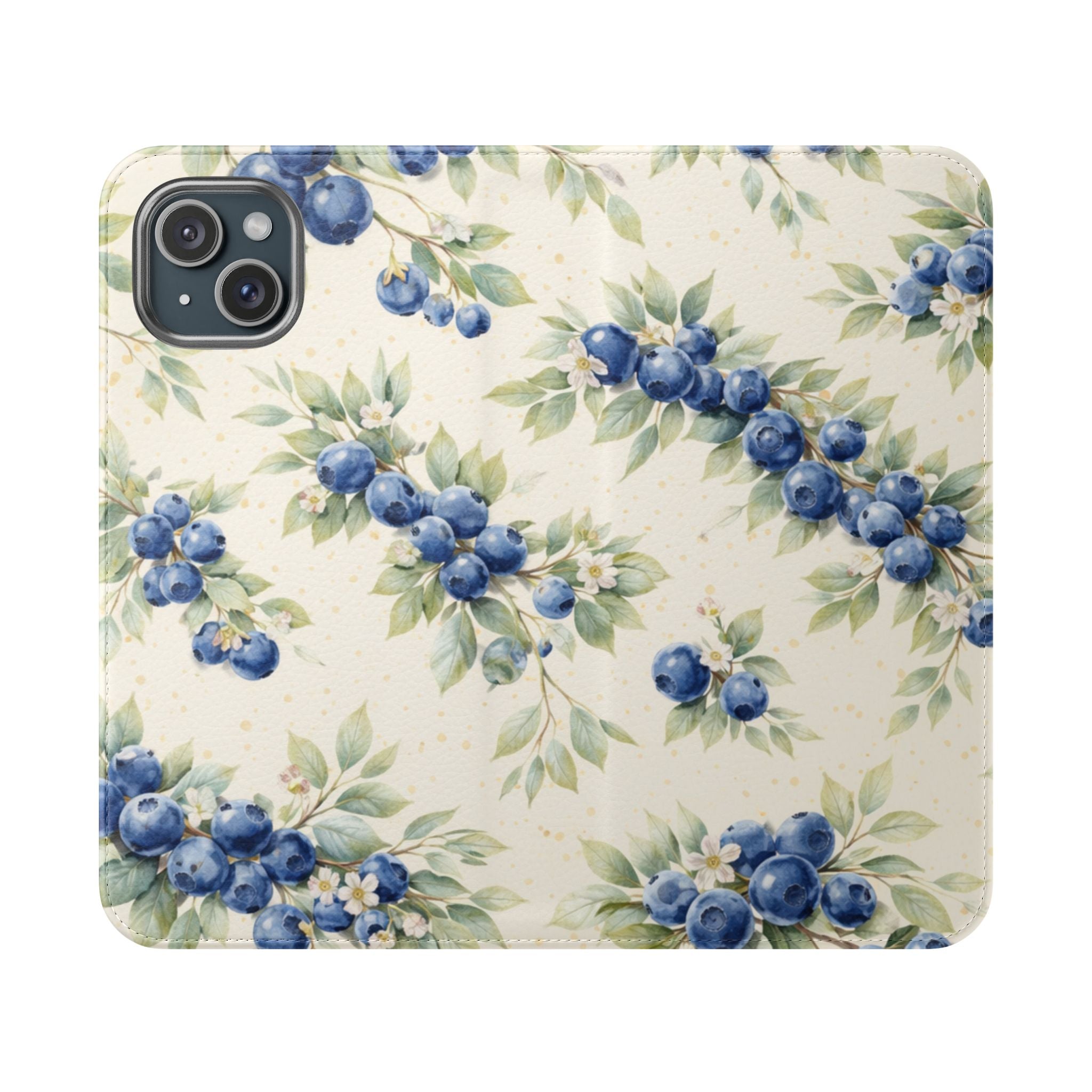 Blueberry Watercolor Pattern Flip Case | Phone Wallet, Card Slots