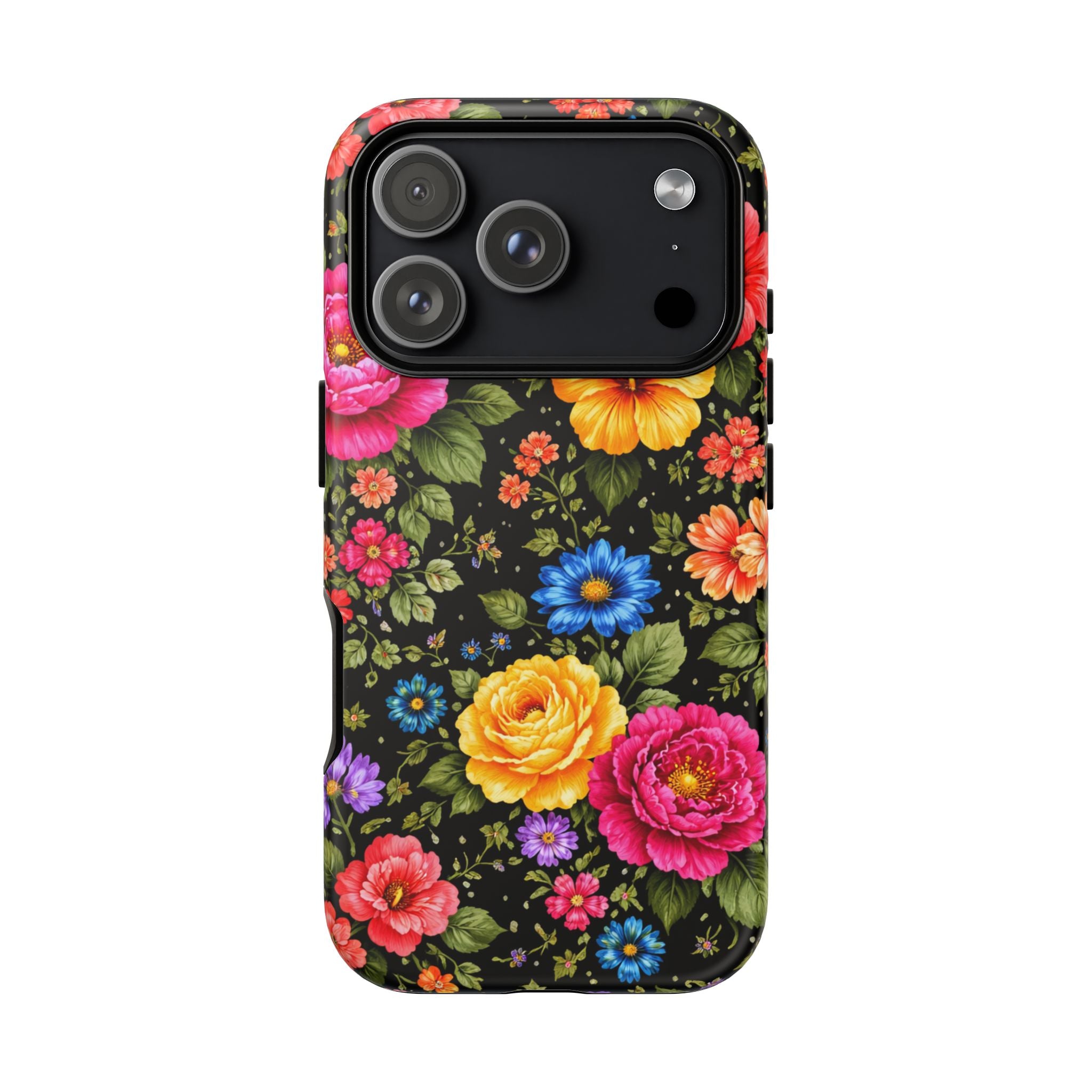 Vintage Floral Pattern Phone Case | Colorful Roses on Black