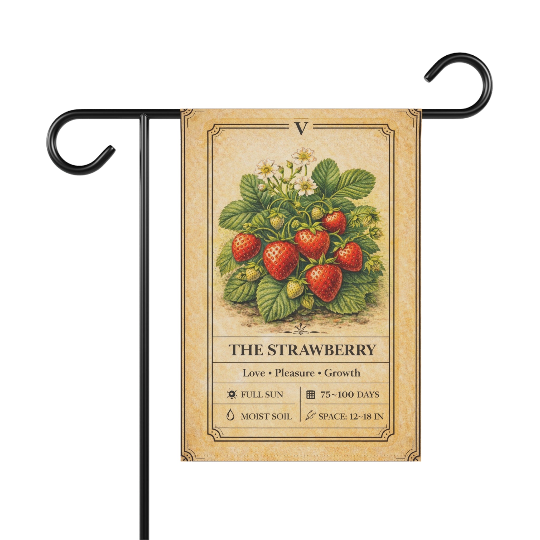 Vintage Strawberry Botanical Garden Flag | House Banner, Plant Care Art