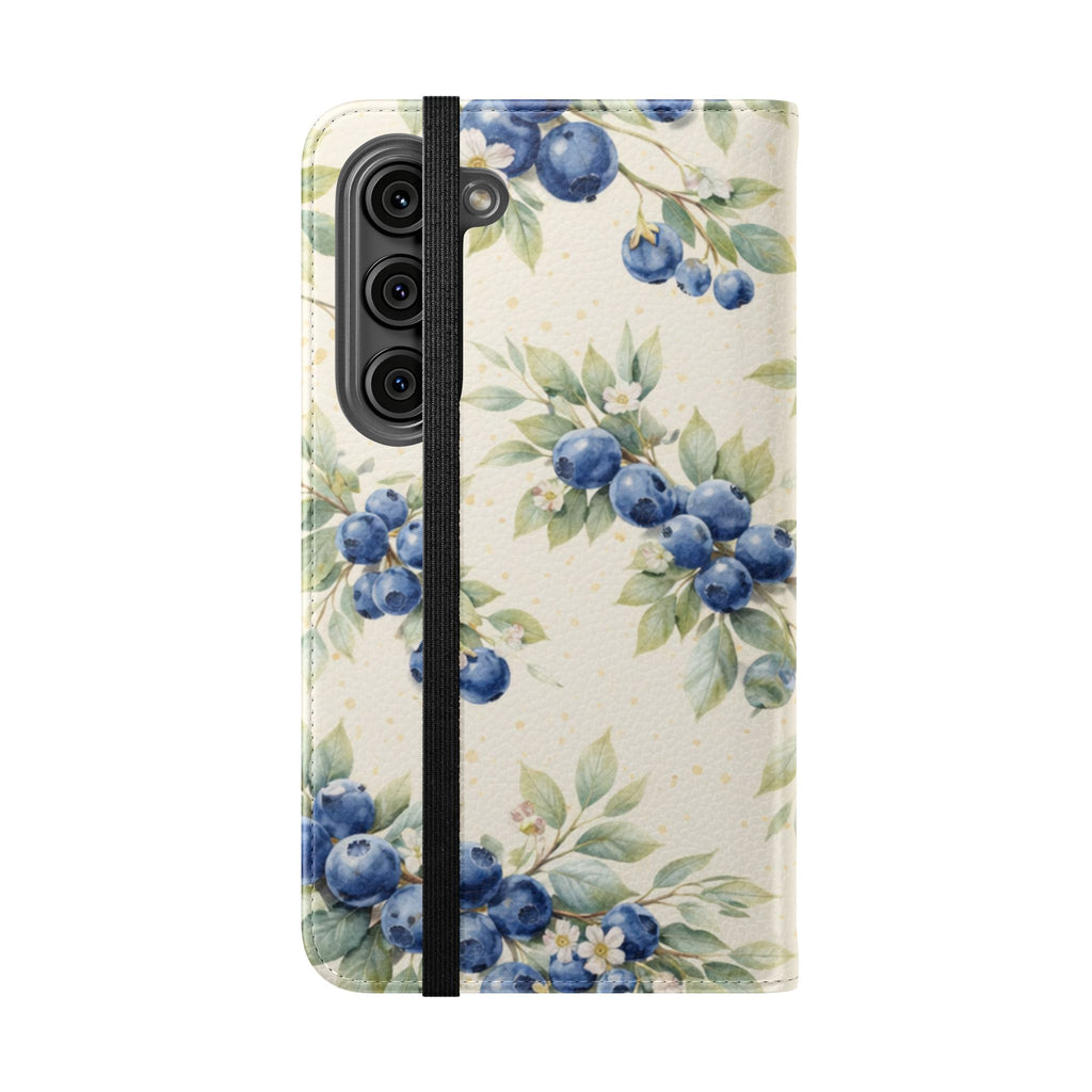 Blueberry Watercolor Pattern Flip Case | Phone Wallet, Card Slots
