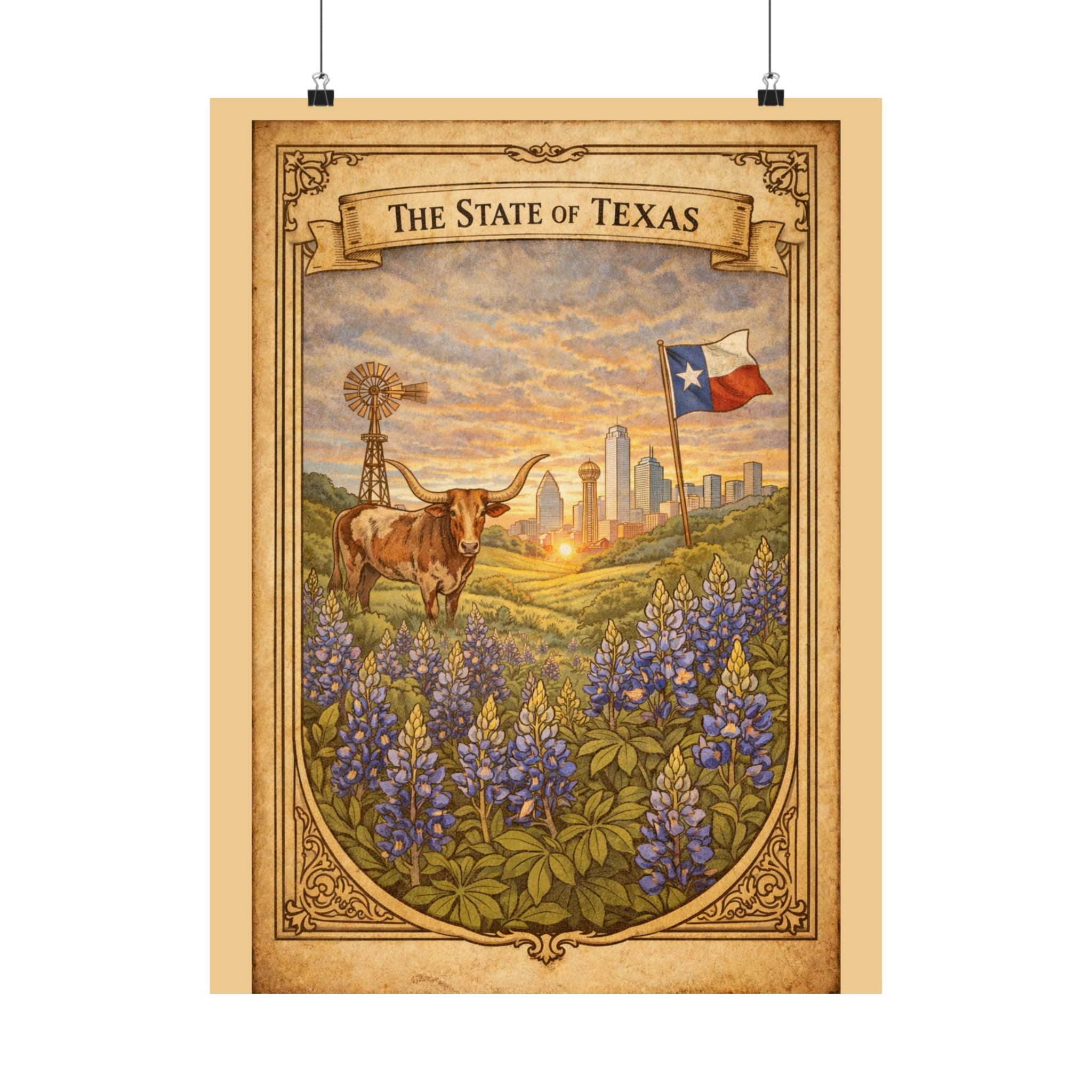Texas Poster - Texas Wall Art - Texas Decor - State Poster - Texas Gift - Western Wall Art - Vintage Style Poster