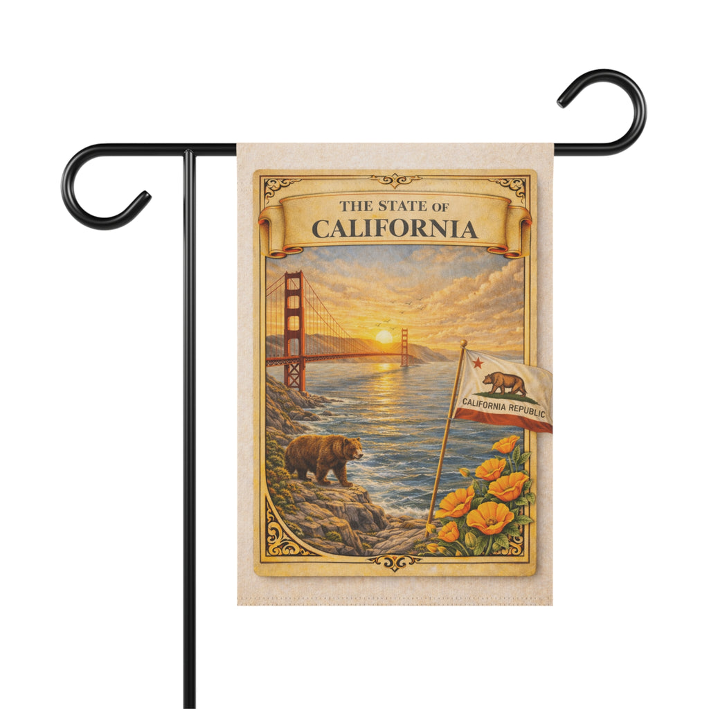 California State Scenic Poster Garden Flag | House Banner, Golden Gate, Bear & Poppies