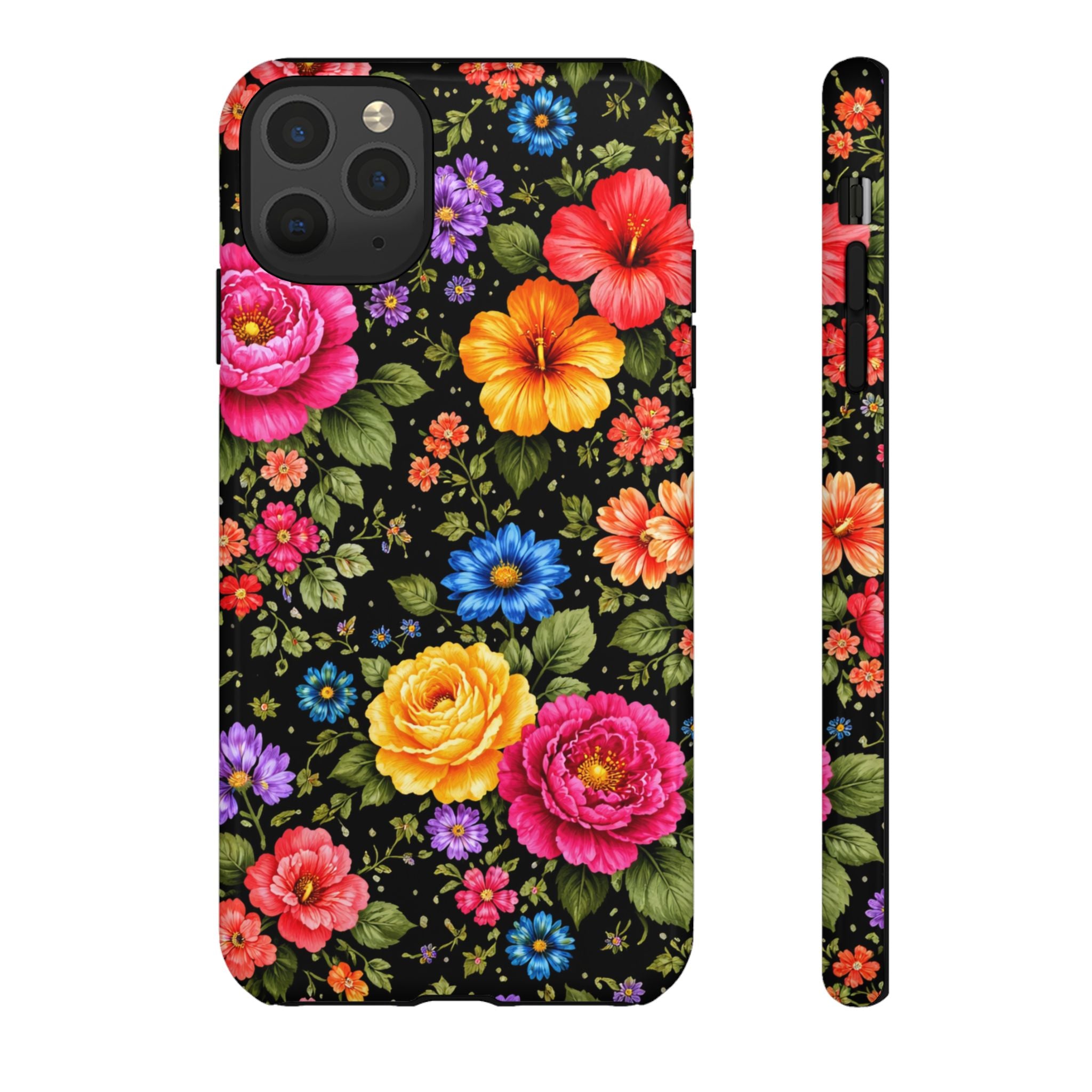Vintage Floral Pattern Phone Case | Colorful Roses on Black