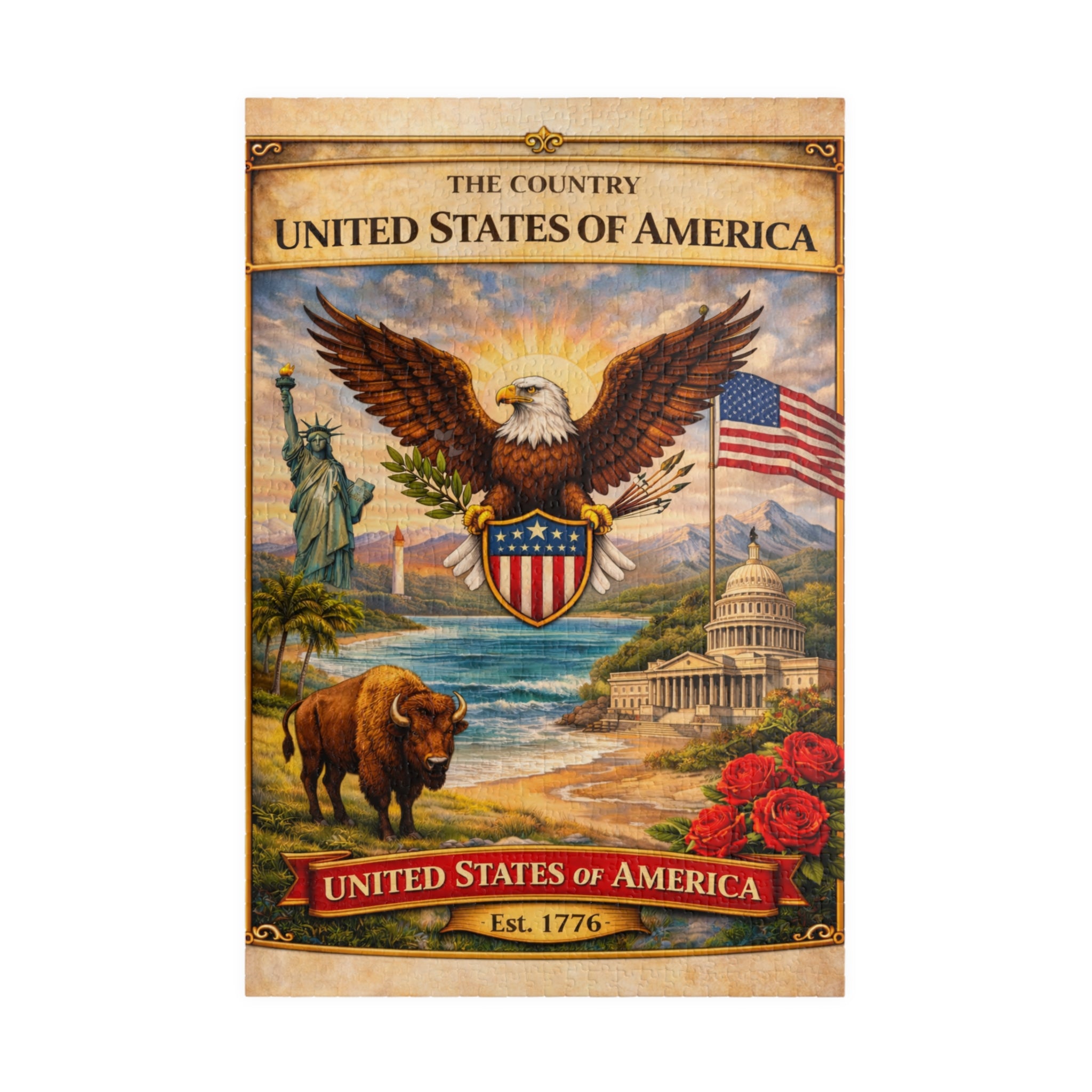 Patriotic Eagle & Landmarks Puzzle | United States of America 520 Piece