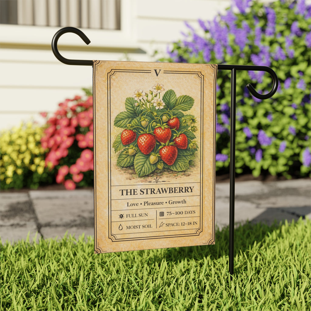 Vintage Strawberry Botanical Garden Flag | House Banner, Plant Care Art