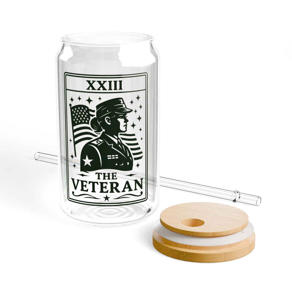 The Veteran sipper glass | 16oz glass jar tumbler with straw