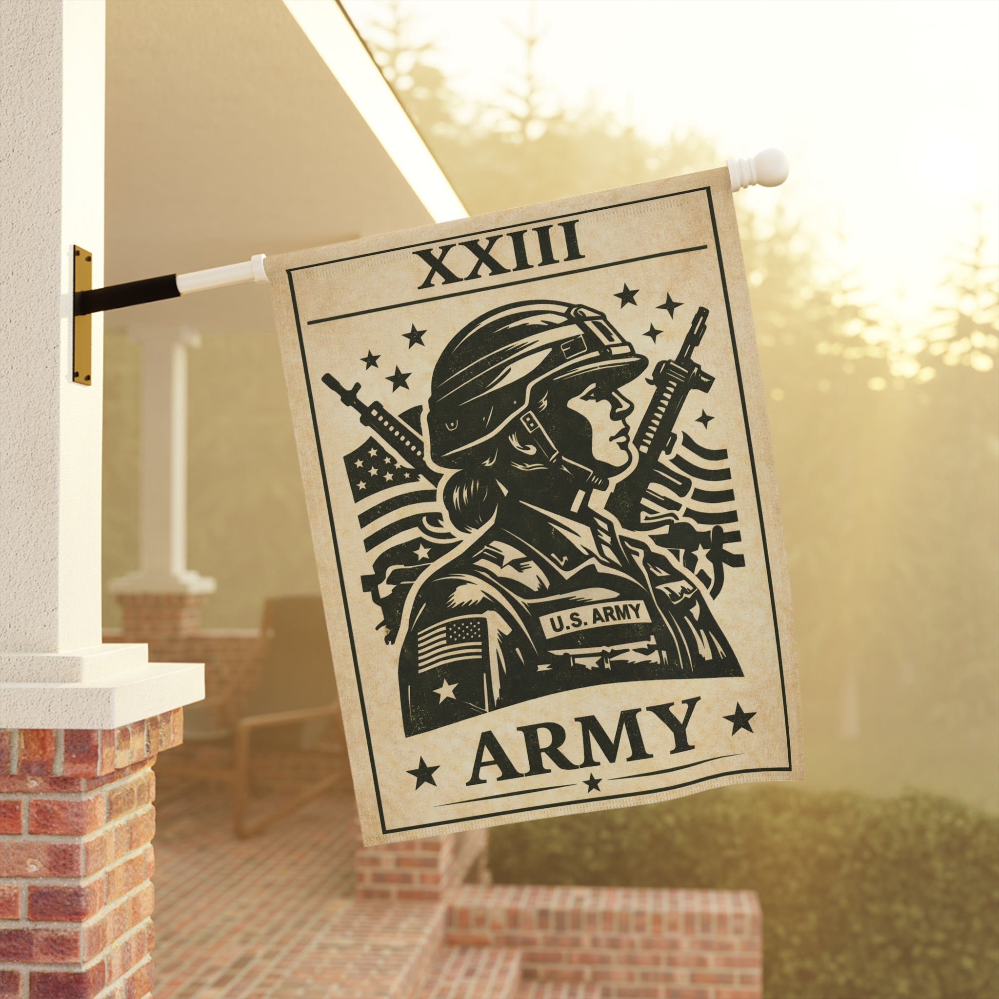 Army Soldier Illustration Garden & House Banner | Military Flag Yard Decor
