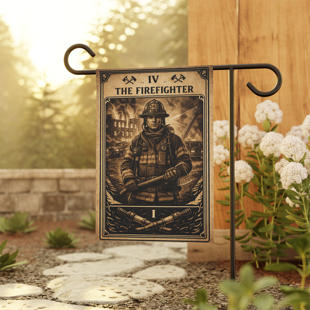 The Firefighter illustration Garden Flag | Garden Banner, Outdoor Decor