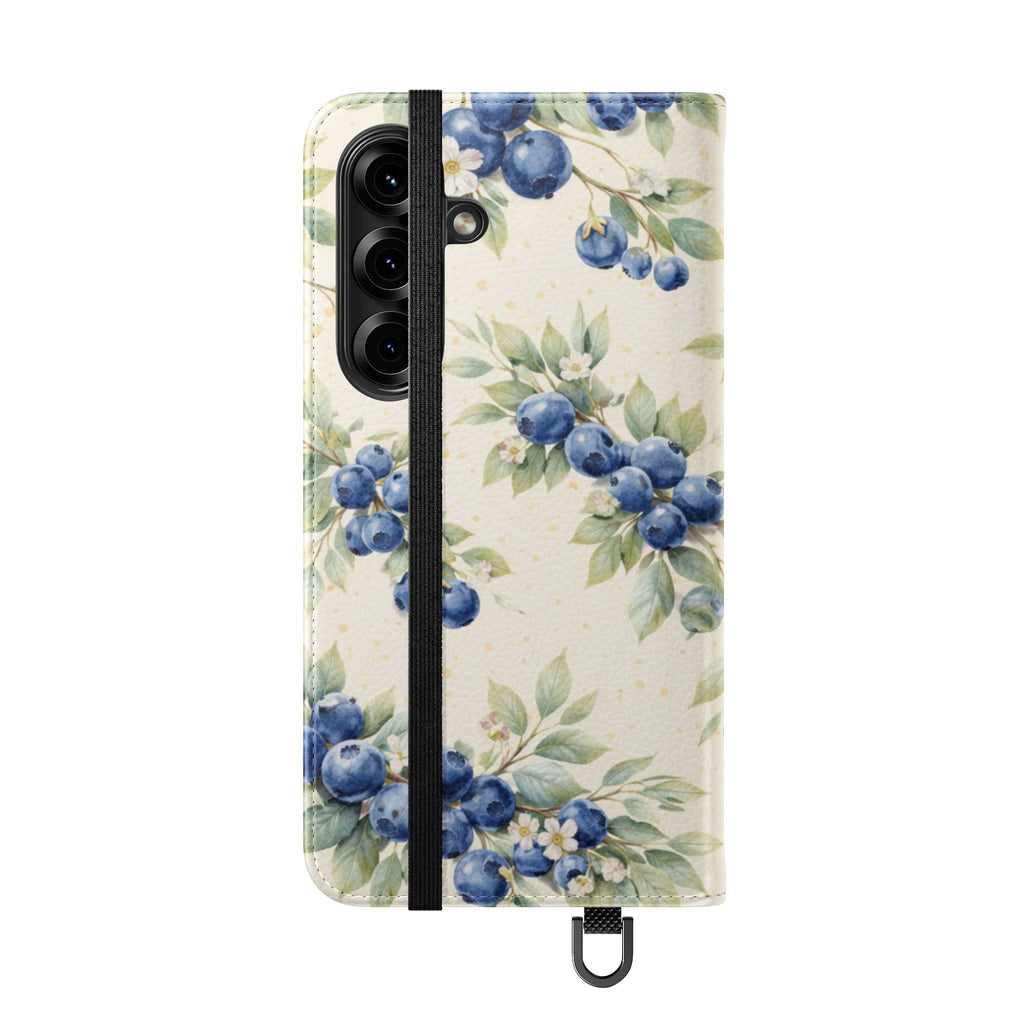 Blueberry Watercolor Pattern Flip Case | Phone Wallet, Card Slots