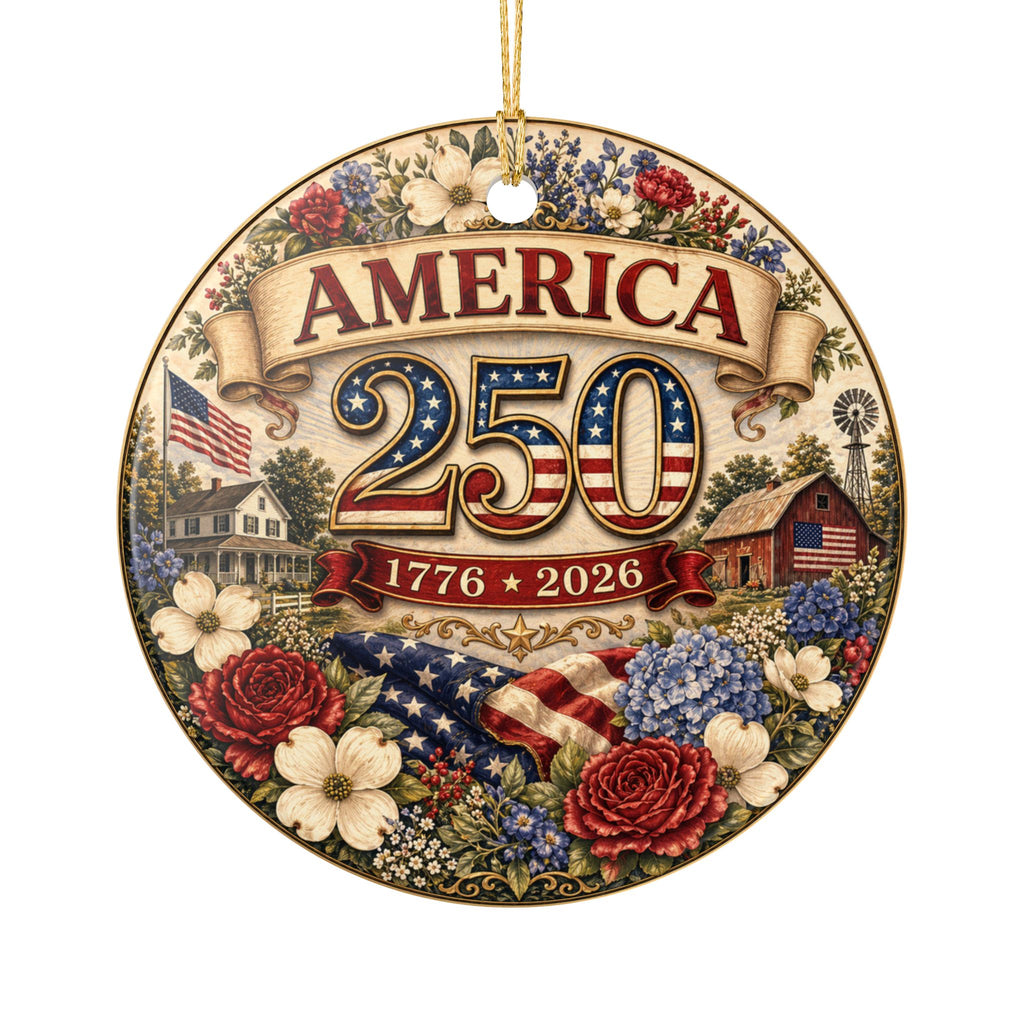 America 250 1776-2026 Ornament | Ceramic Patriotic Decoration