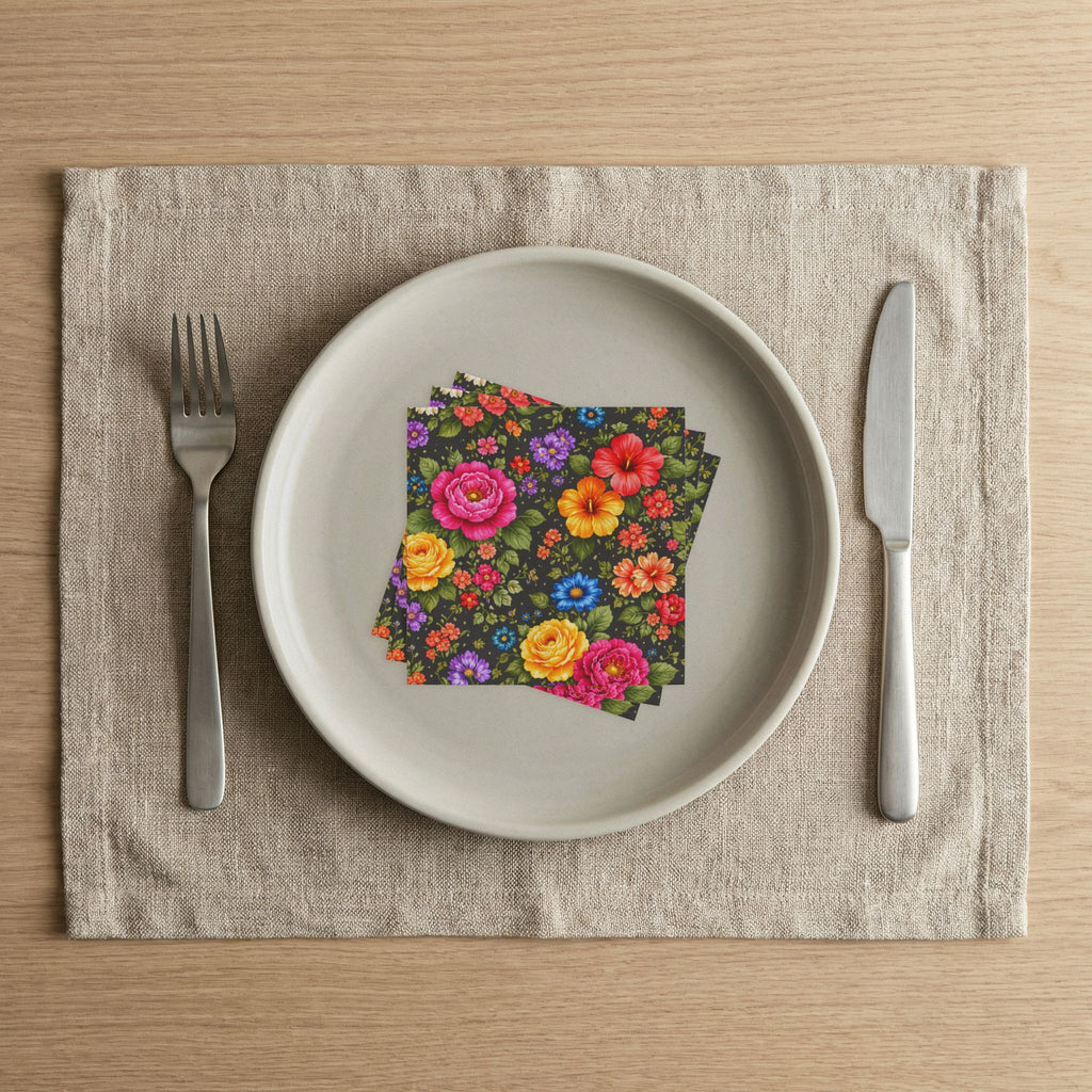 Vibrant Floral Pattern Napkins | Colorful Rose Hibiscus Cocktail Napkins