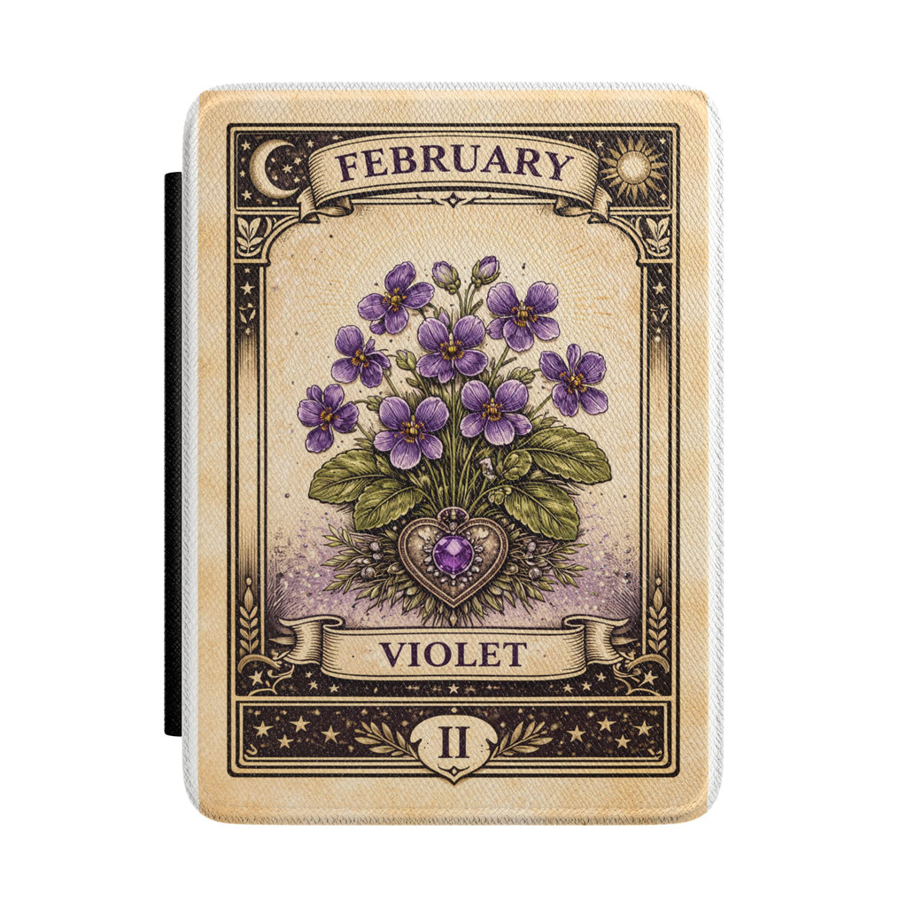 February Violet Illustration Kindle Case | Vintage Floral Zodiac II