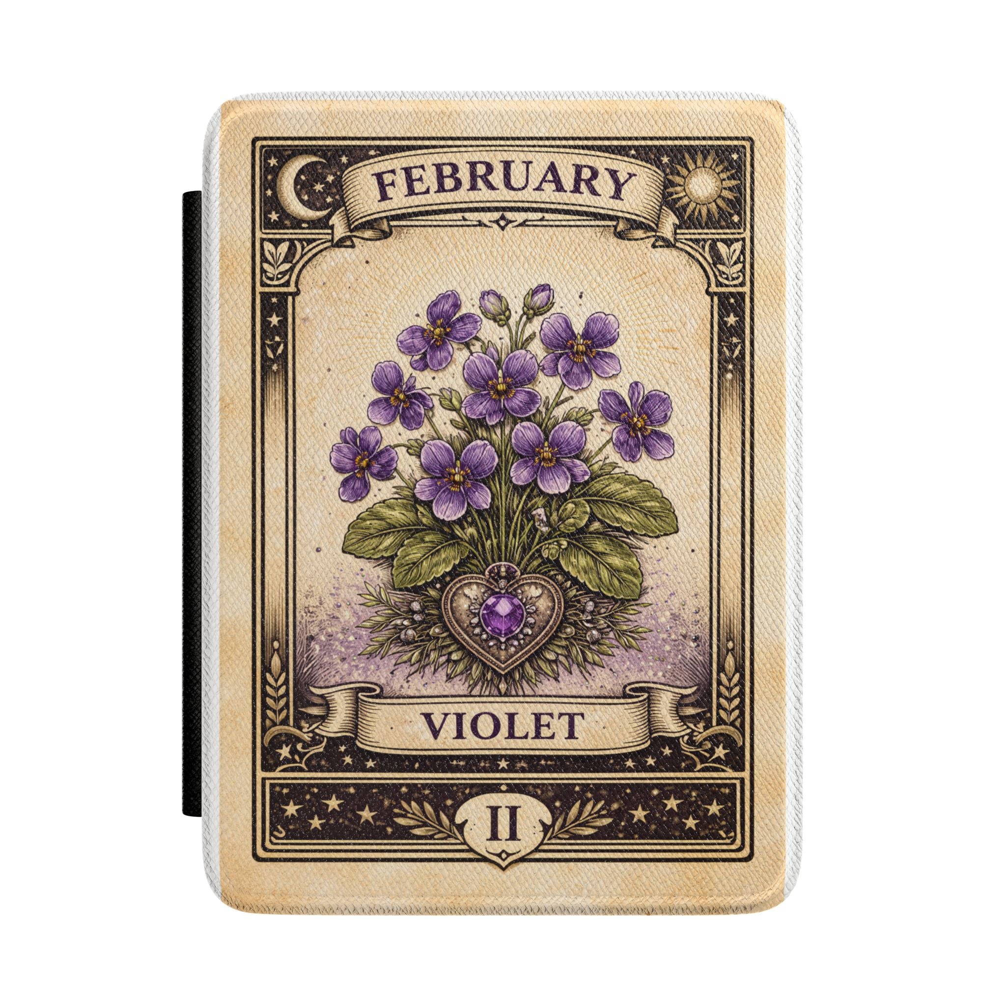 February Violet Illustration Kindle Case | Vintage Floral Zodiac II