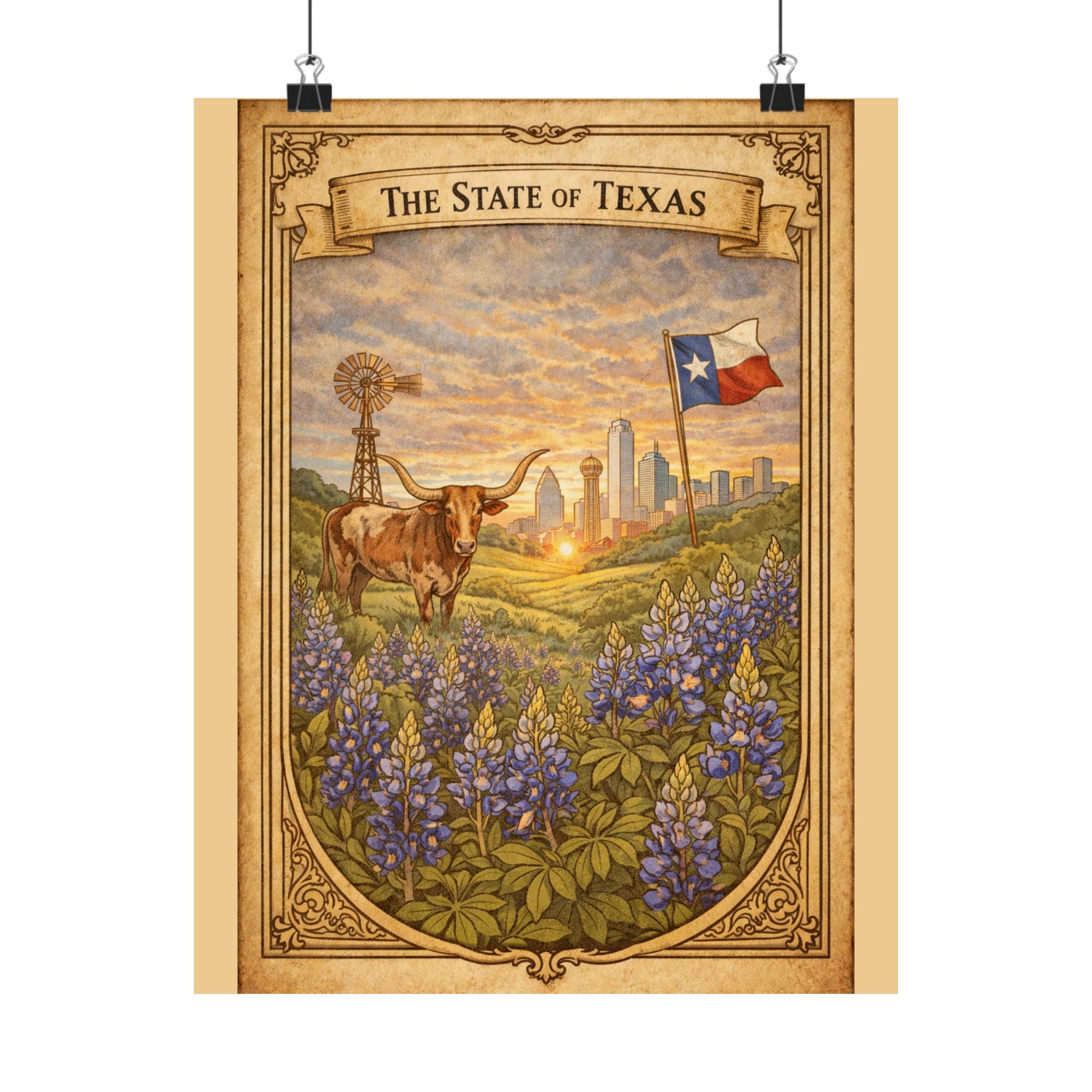Texas Poster - Texas Wall Art - Texas Decor - State Poster - Texas Gift - Western Wall Art - Vintage Style Poster