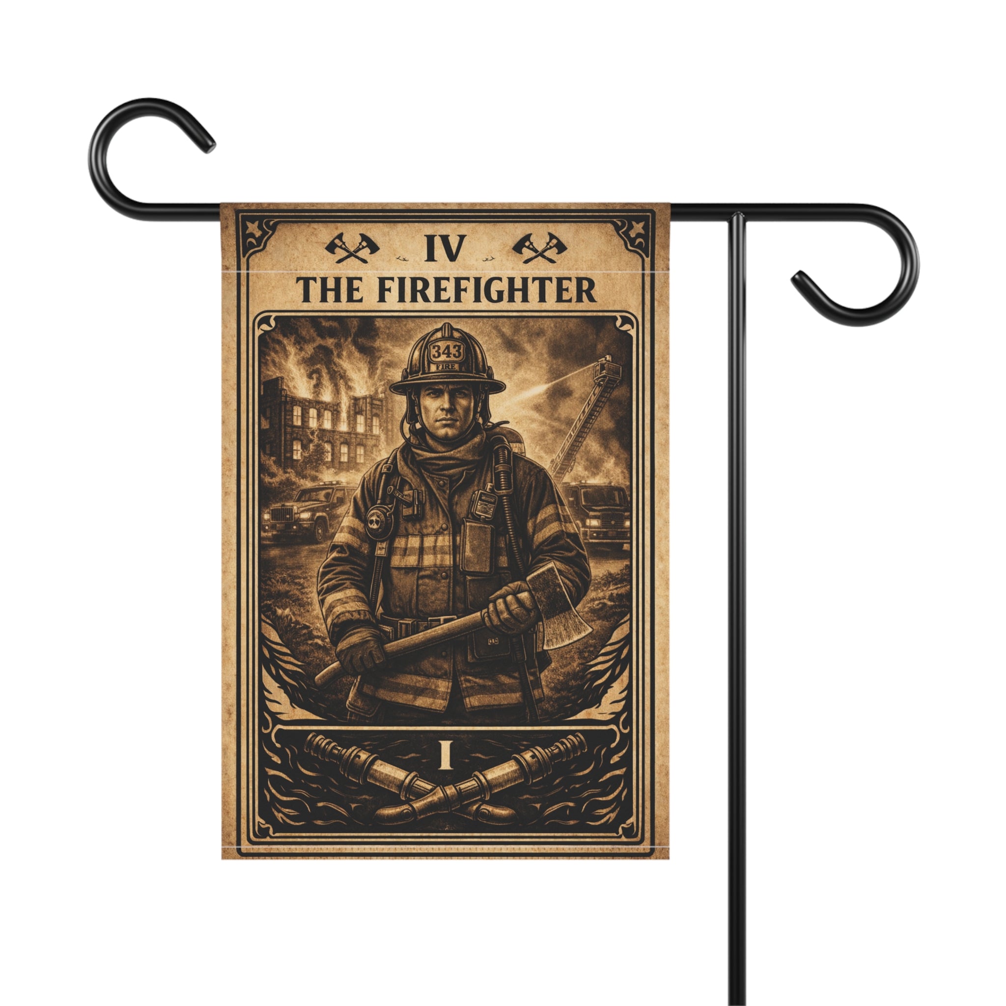 The Firefighter illustration Garden Flag | Garden Banner, Outdoor Decor