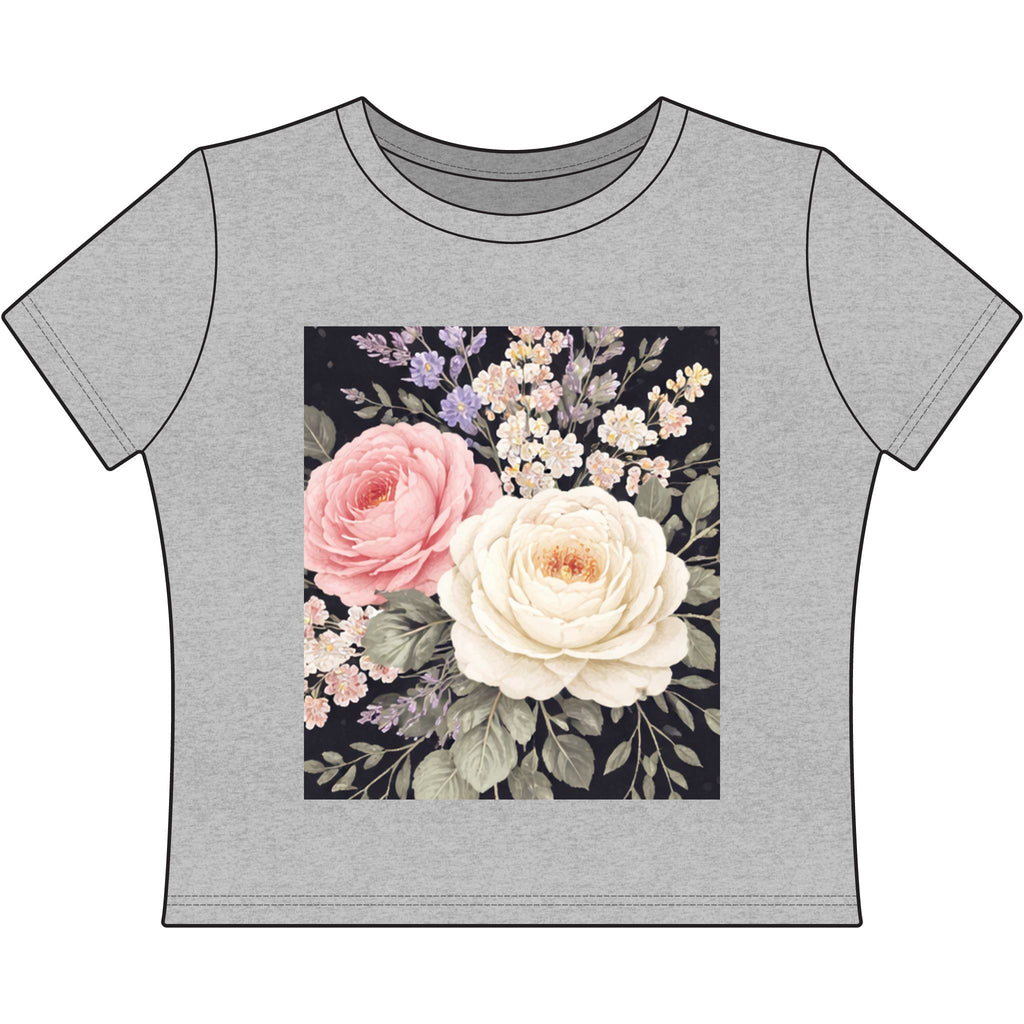 Vintage Blush Roses Crop Tee | Floral Botanical Square Print
