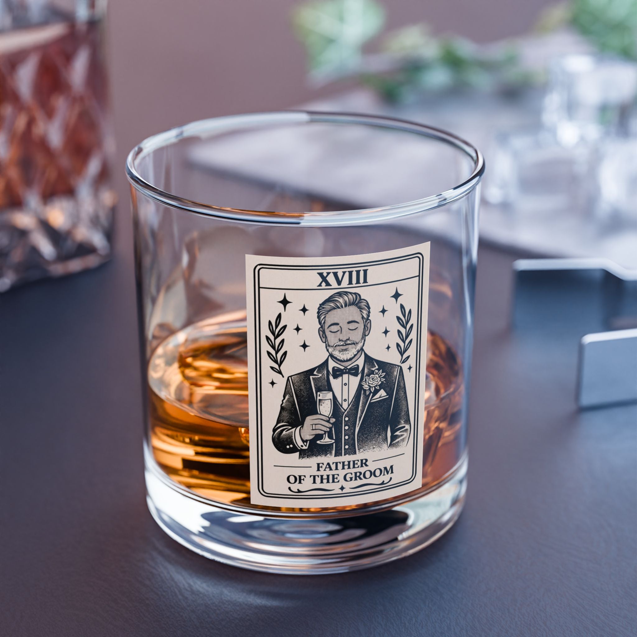 Father of the Groom Tarot Card Rocks Glass | 10oz Whiskey Glass