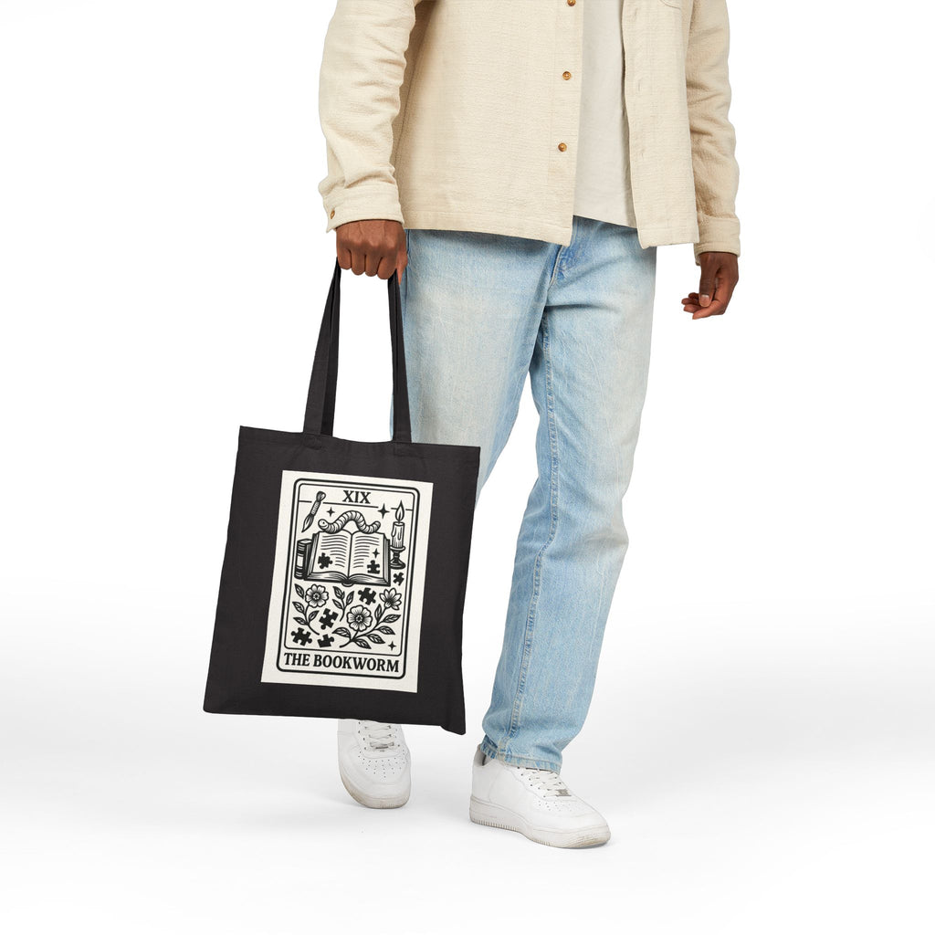 The Bookworm Tote Bag | Tarot Style Open Book Illustration, Reading Lover