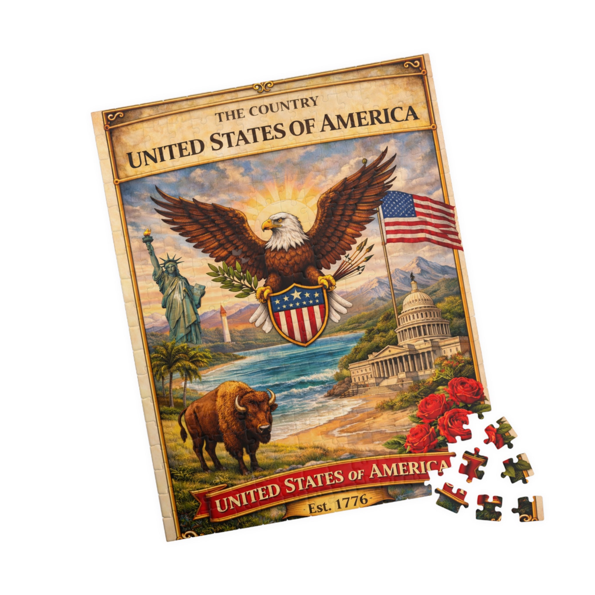 Patriotic Eagle & Landmarks Puzzle | United States of America 520 Piece