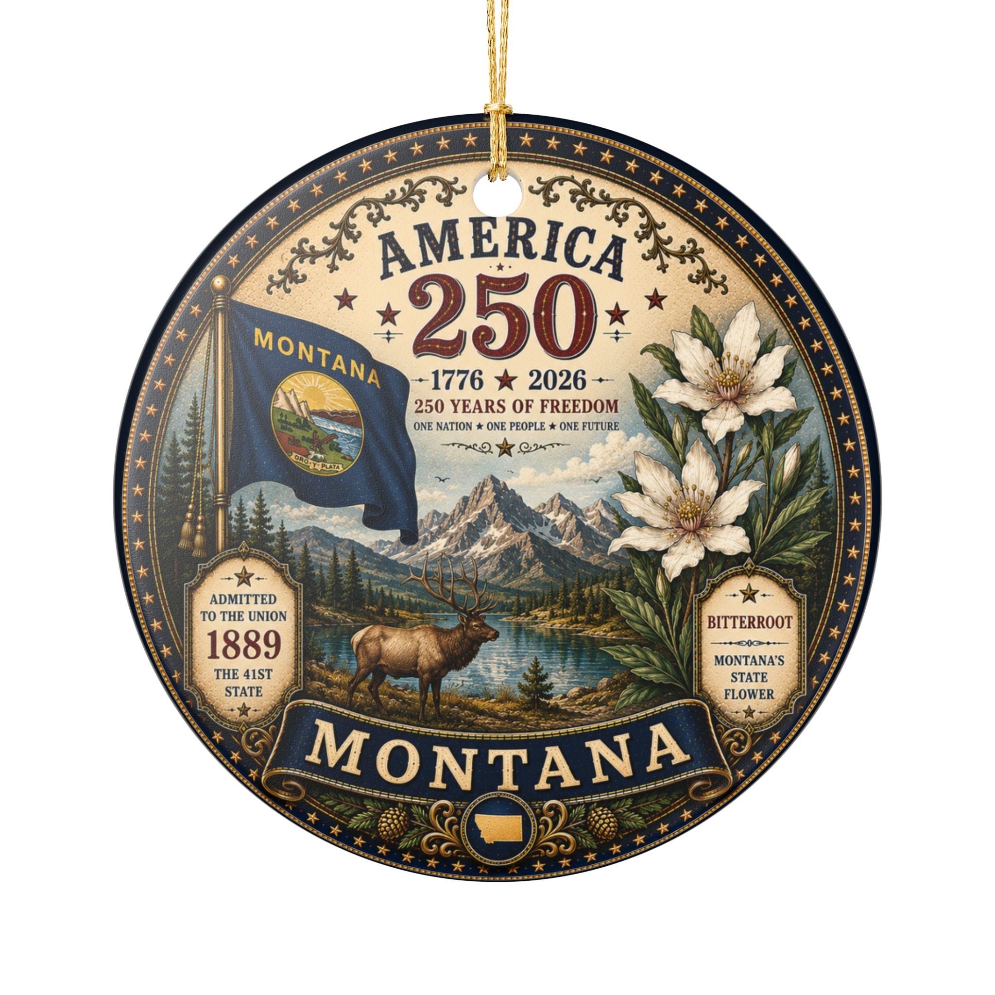 Montana State Seal America 250 Ornament | Ceramic Holiday Decoration