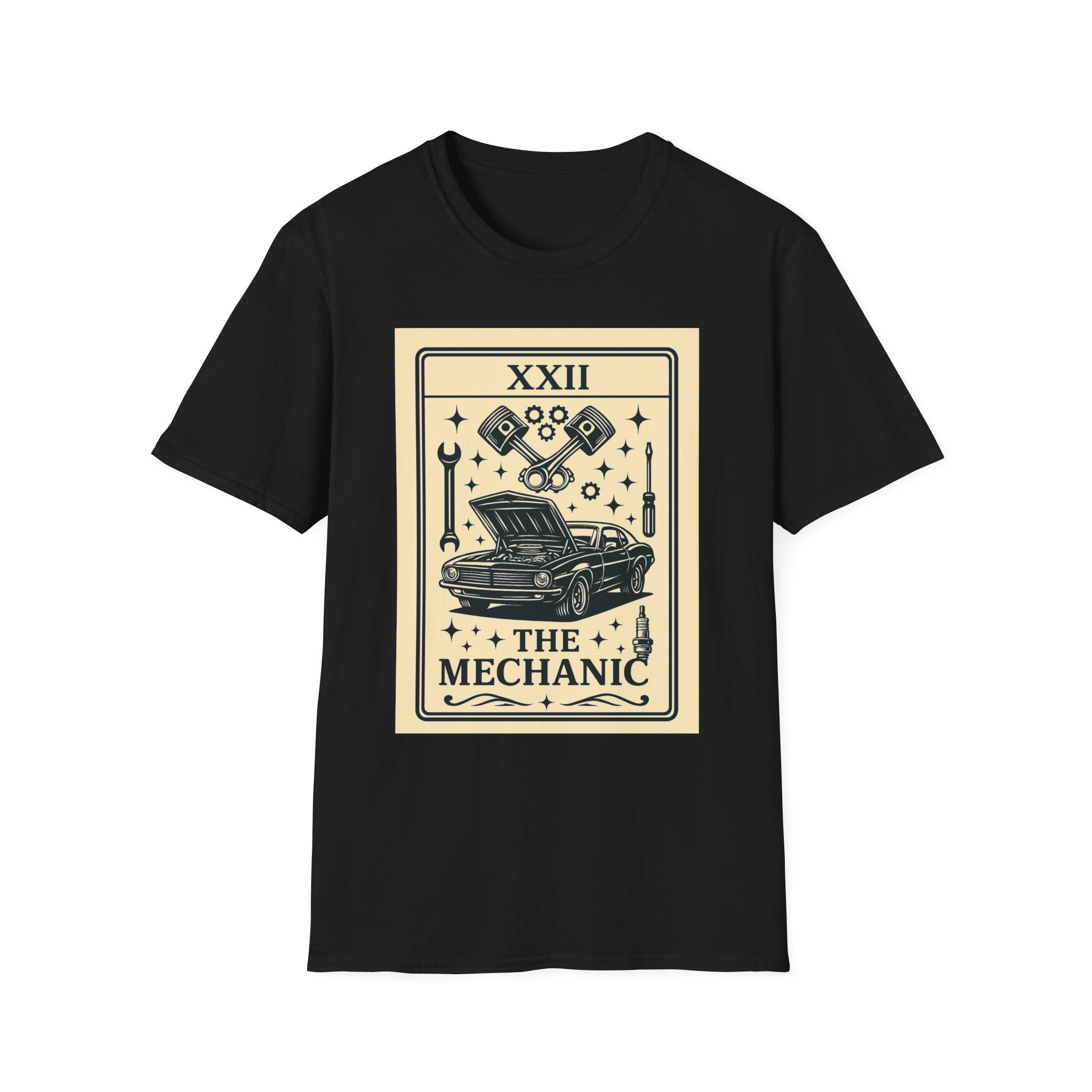 Tarot Mechanic Illustration T-Shirt | The Mechanic card, car engine tools