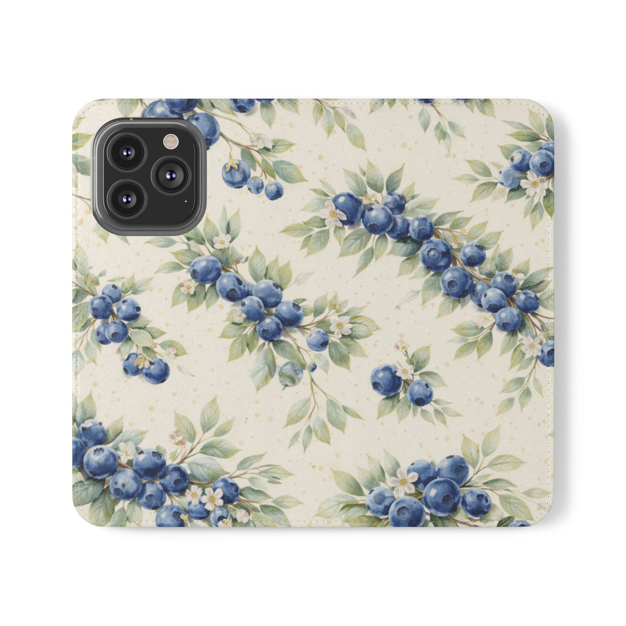 Blueberry Watercolor Pattern Flip Case | Phone Wallet, Card Slots