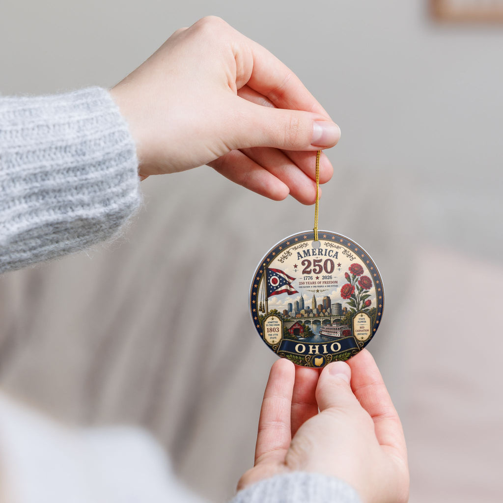 Ohio 250th Anniversary Ceramic Ornament – America 1776–2026 Commemorative Decoration