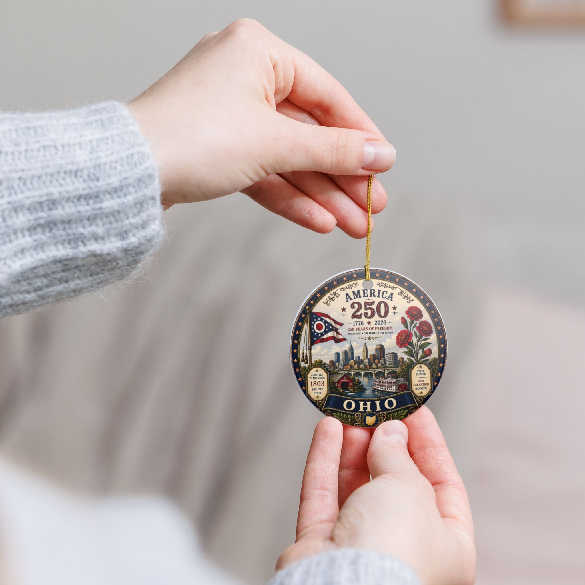 Ohio 250th Anniversary Ceramic Ornament – America 1776–2026 Commemorative Decoration