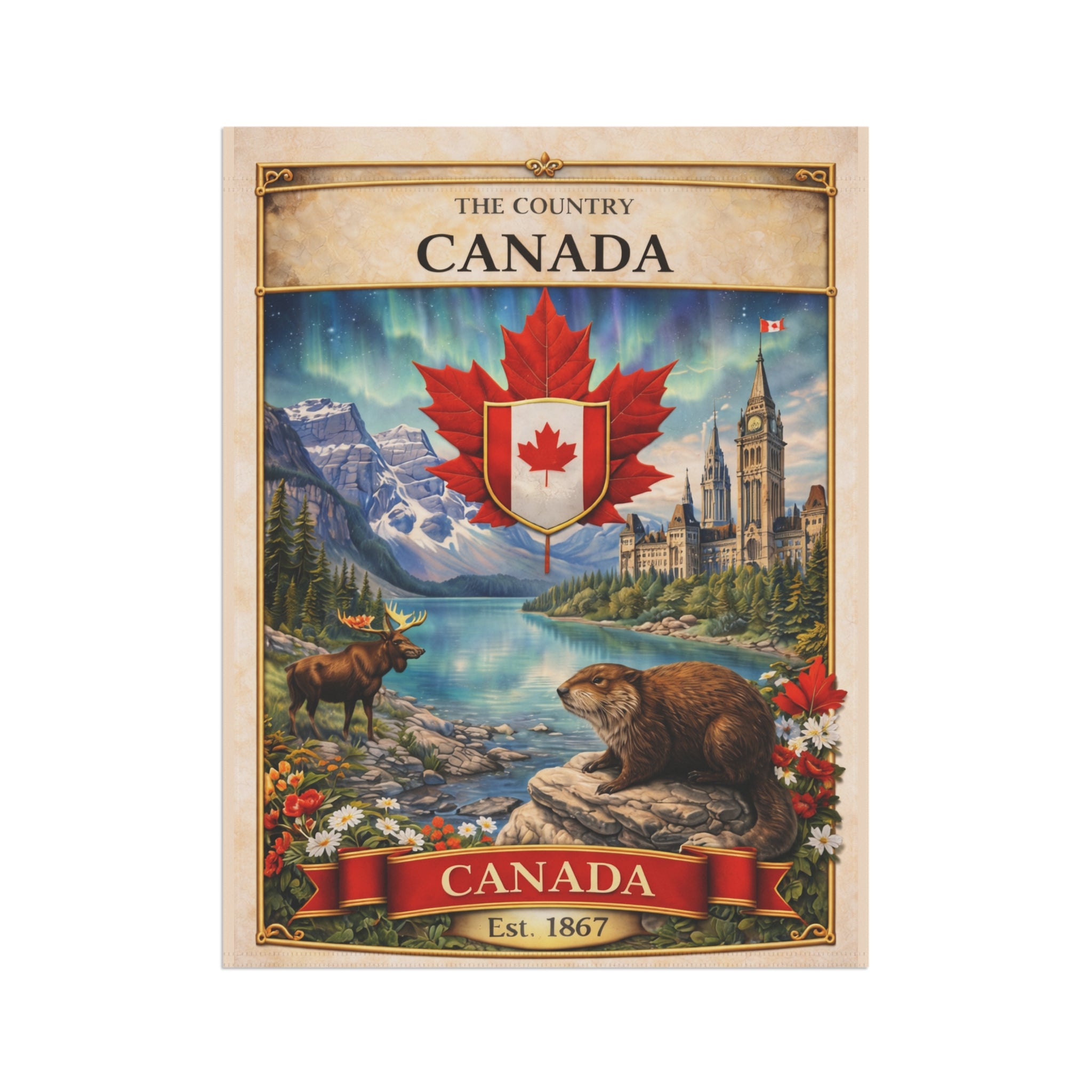 Canada Scenic Maple Leaf Banner Garden Flag | House Banner, Moose & Beaver
