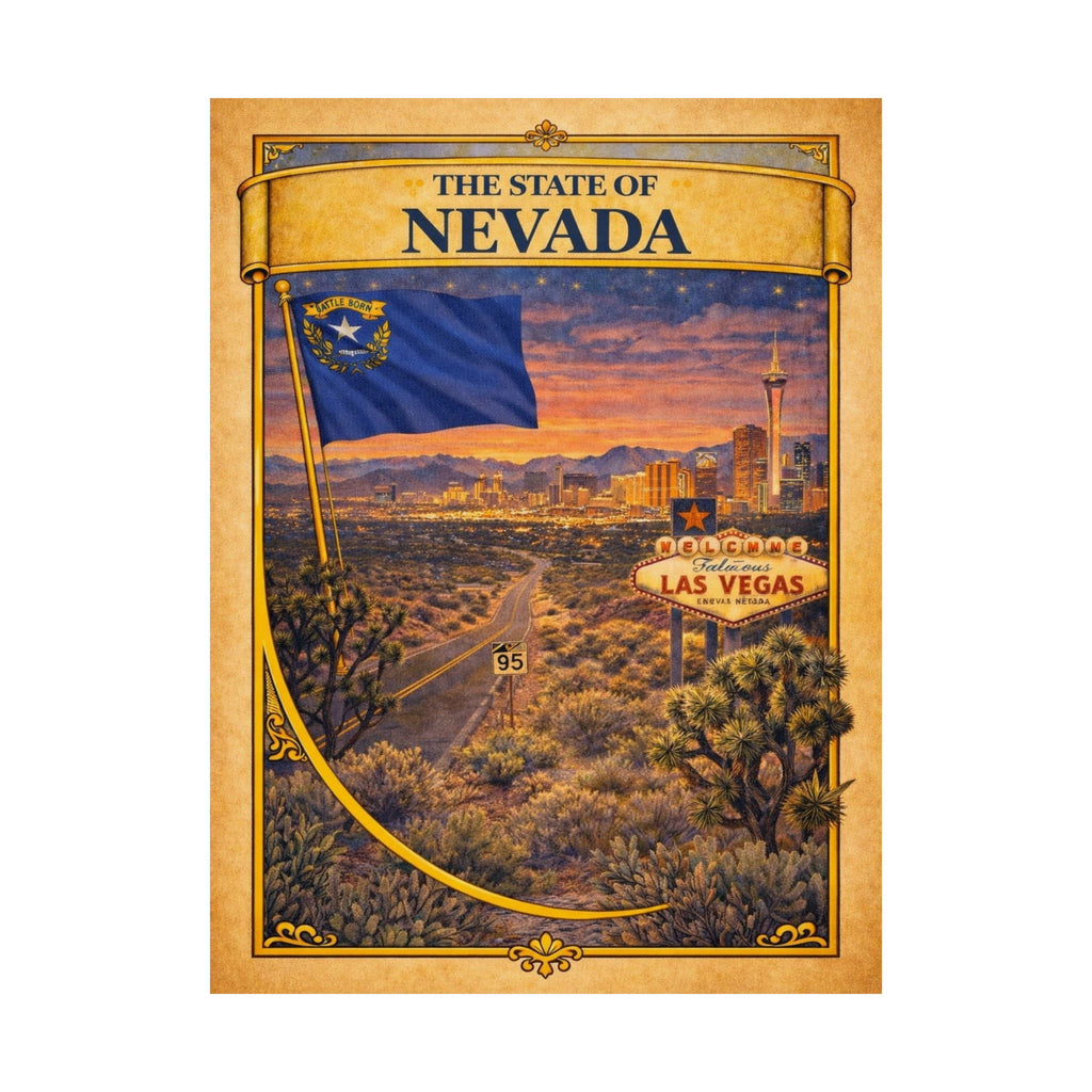 Nevada Vintage Travel Poster Matte Vertical Poster | Las Vegas State Flag
