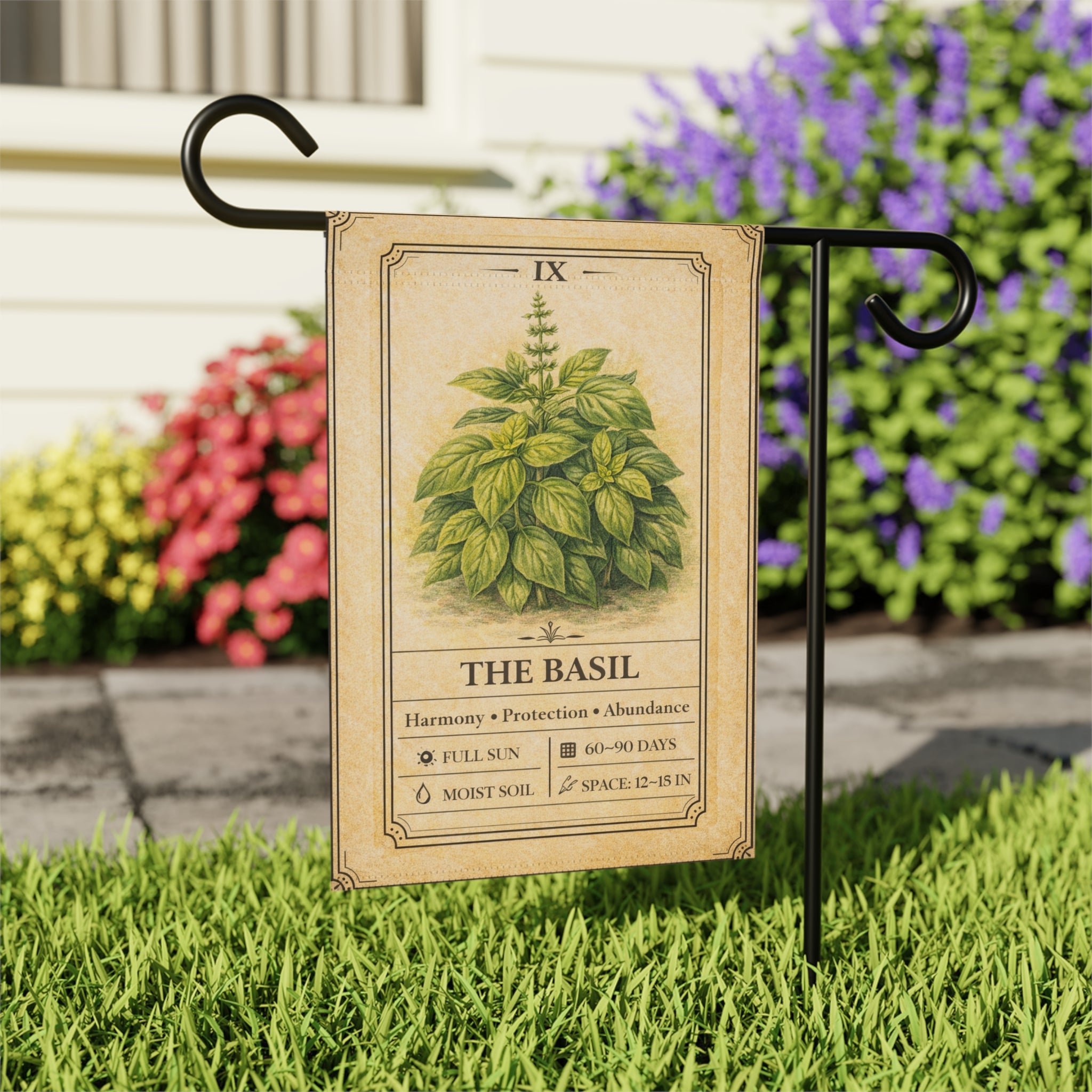Basil Herb Illustration Garden Flag | Plant Info Banner