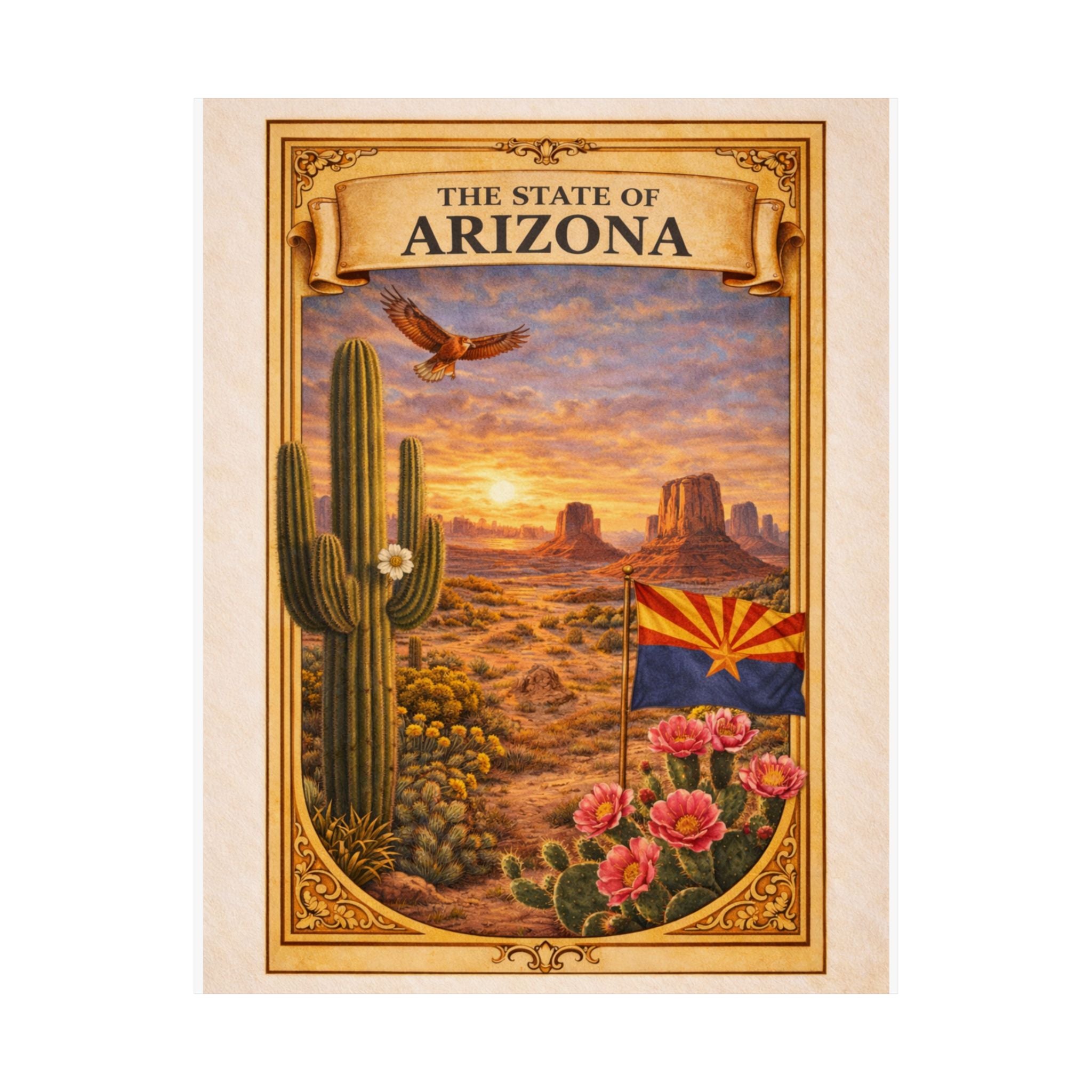 Arizona Poster - Arizona Wall Art - Arizona Decor - State Poster - Arizona Gift - Desert Wall Art - Vintage Style Poster