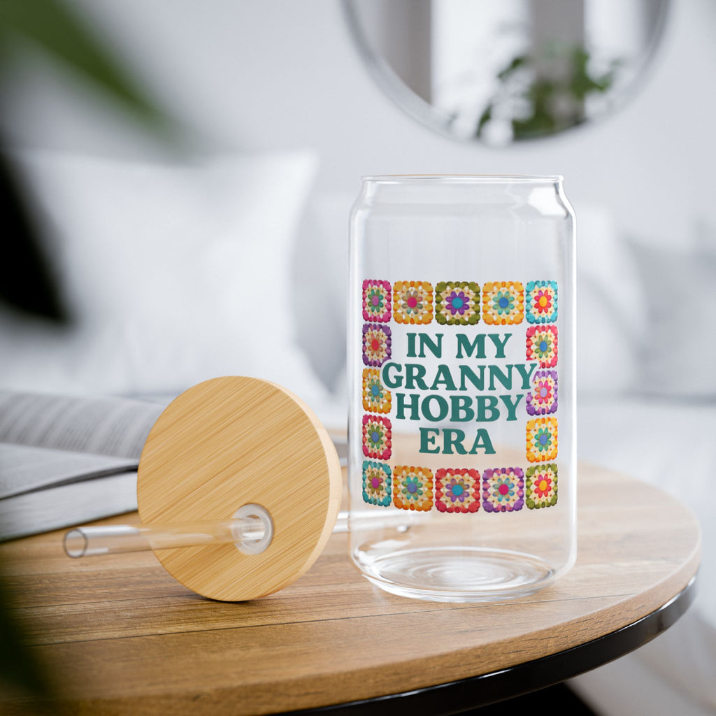 In My Granny Hobby Era Sipper Glass | 16oz Crochet Granny Square Design