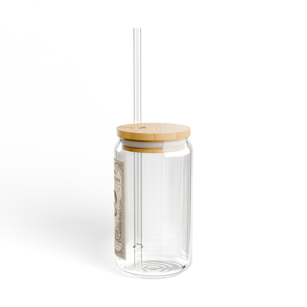 Vintage Wedding Rings Illustration Sipper Glass | 16oz Bamboo Lid Jar
