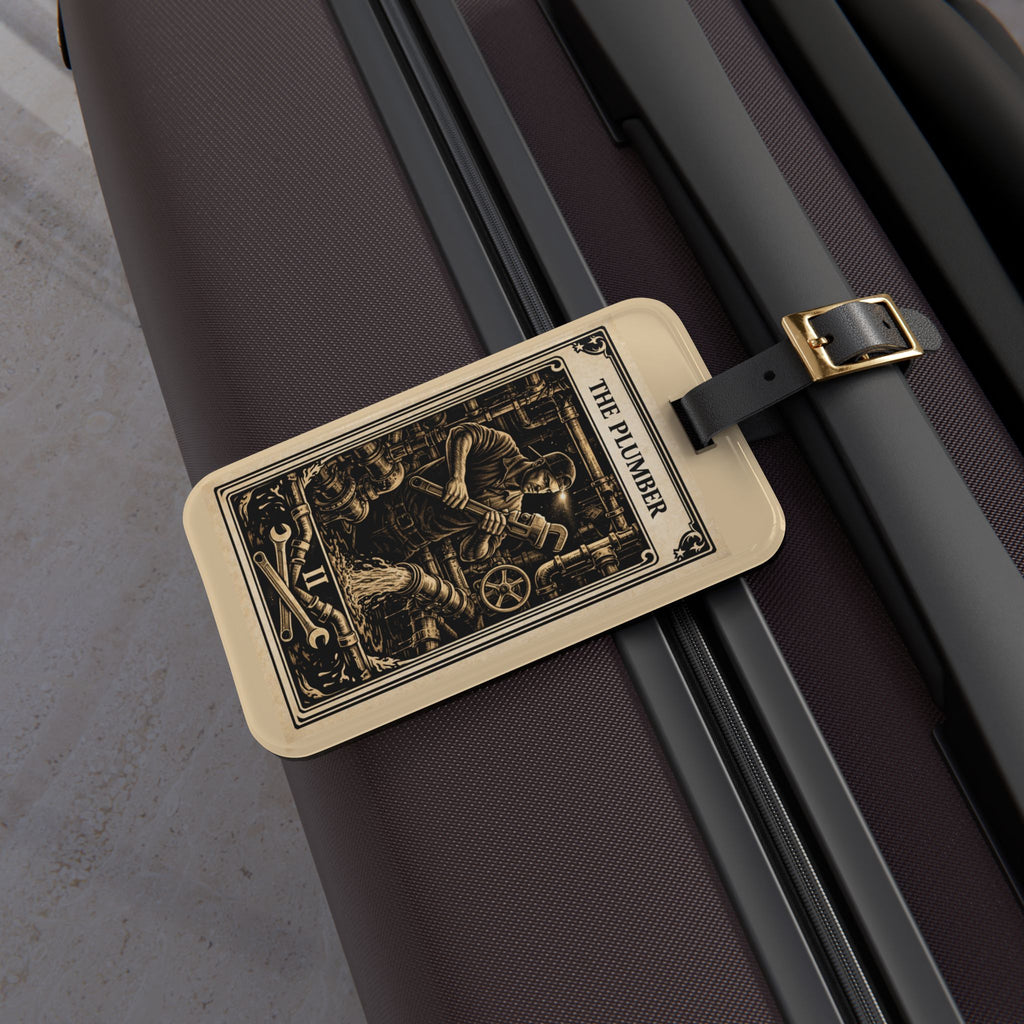 The Plumber Luggage Tag | Vintage Tarot Card Plumbing Illustration