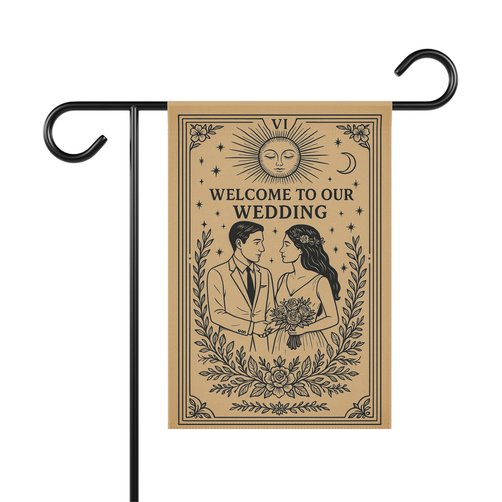 Tarot Style Bride & Groom Garden Flag | Welcome to Our Wedding Banner