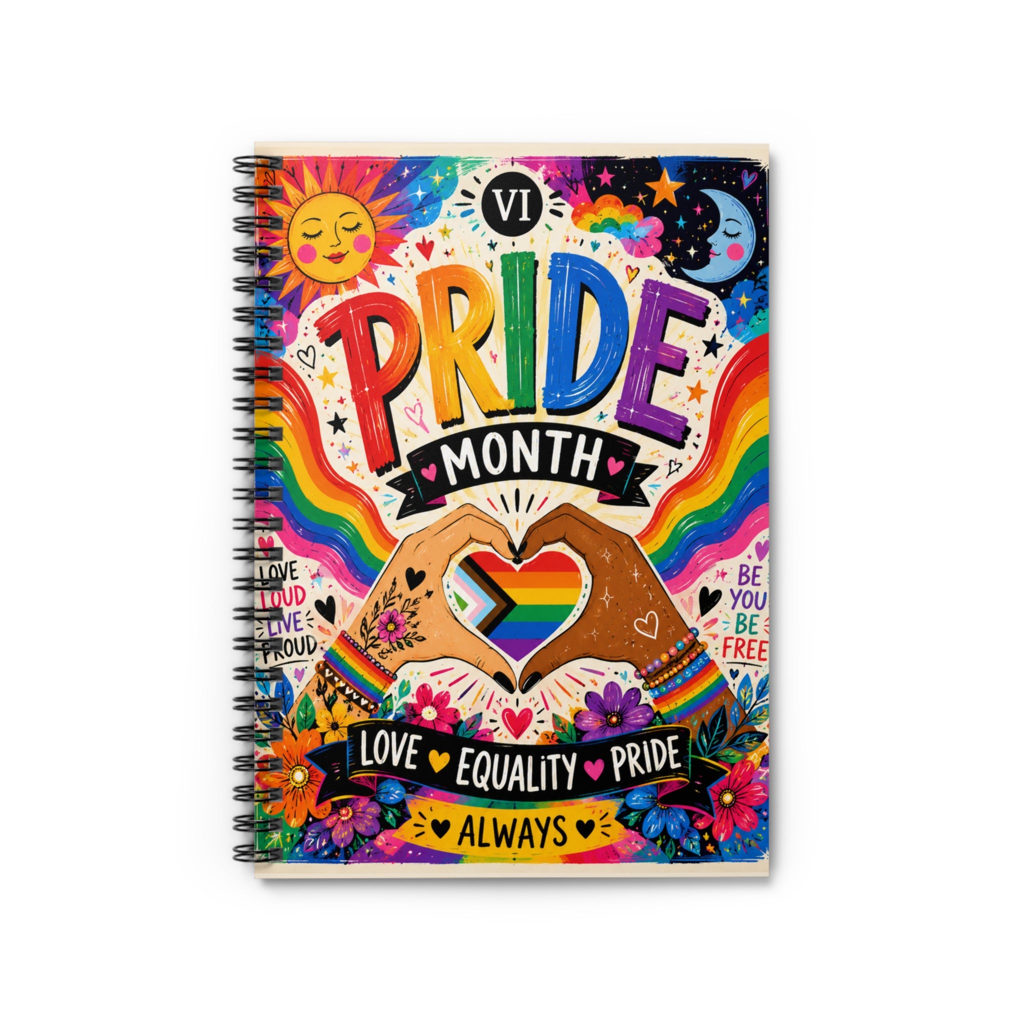 Pride Month Rainbow Heart Spiral Notebook | Ruled Journal, Equality Love