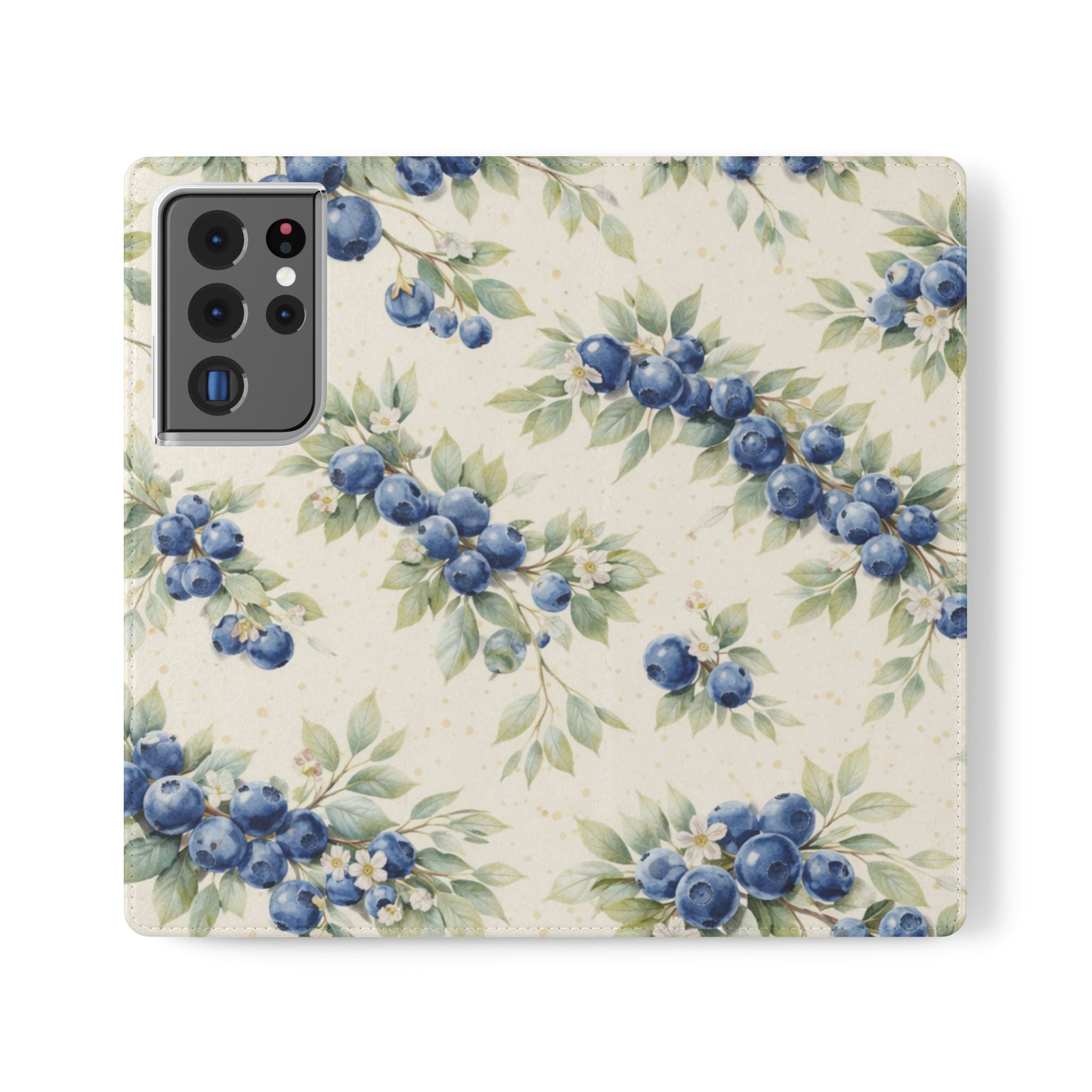 Blueberry Watercolor Pattern Flip Case | Phone Wallet, Card Slots
