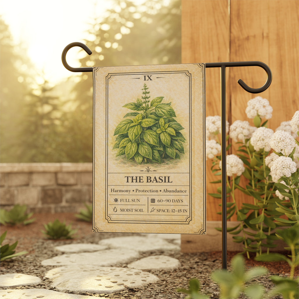 Basil Herb Illustration Garden Flag | Plant Info Banner