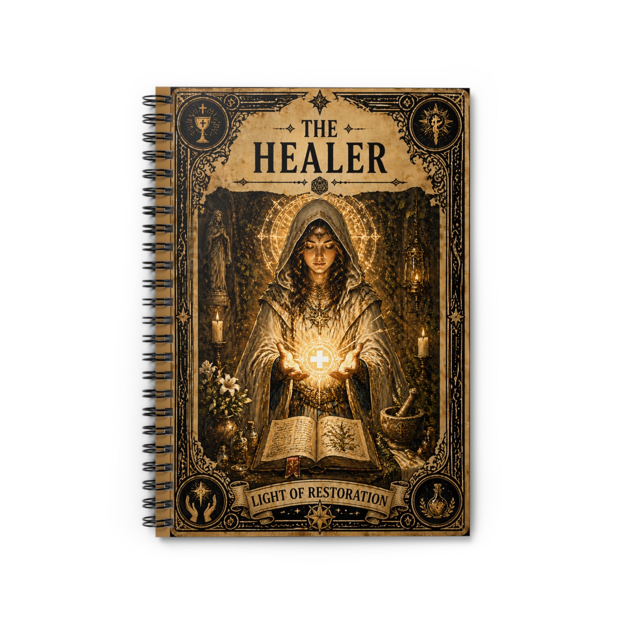 The Healer fantasy art Notebook | Light of Restoration spiral journal