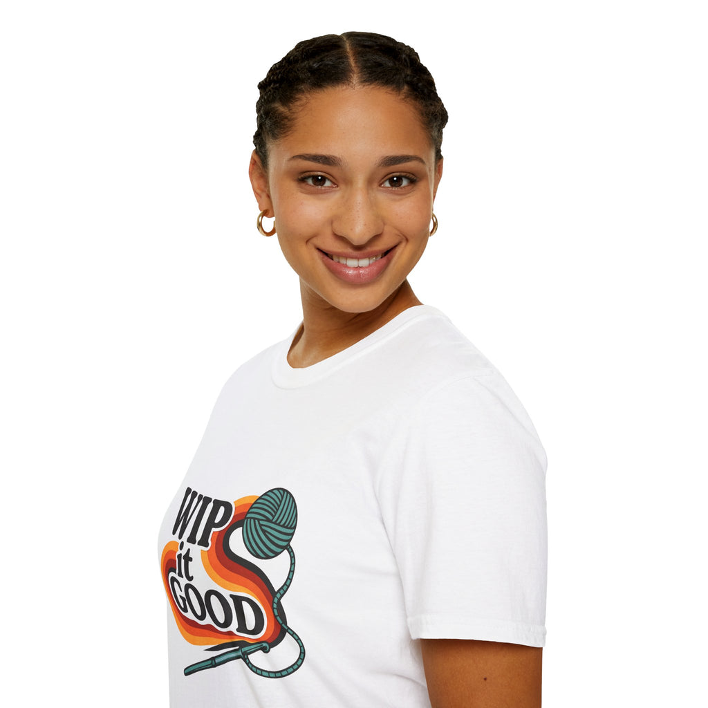 Wip It Good funny knitting design T-Shirt | yarn ball and crochet hook