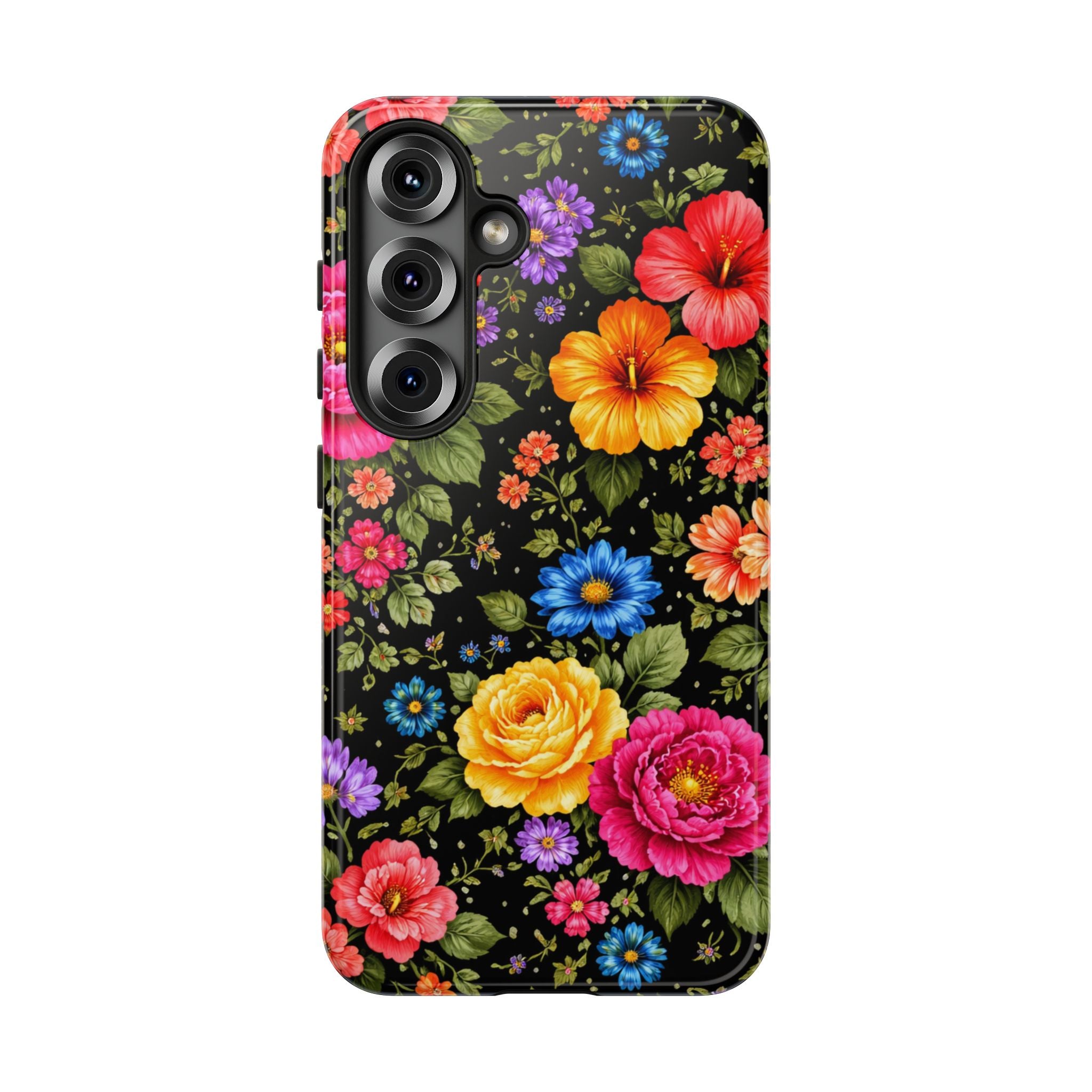 Vintage Floral Pattern Phone Case | Colorful Roses on Black