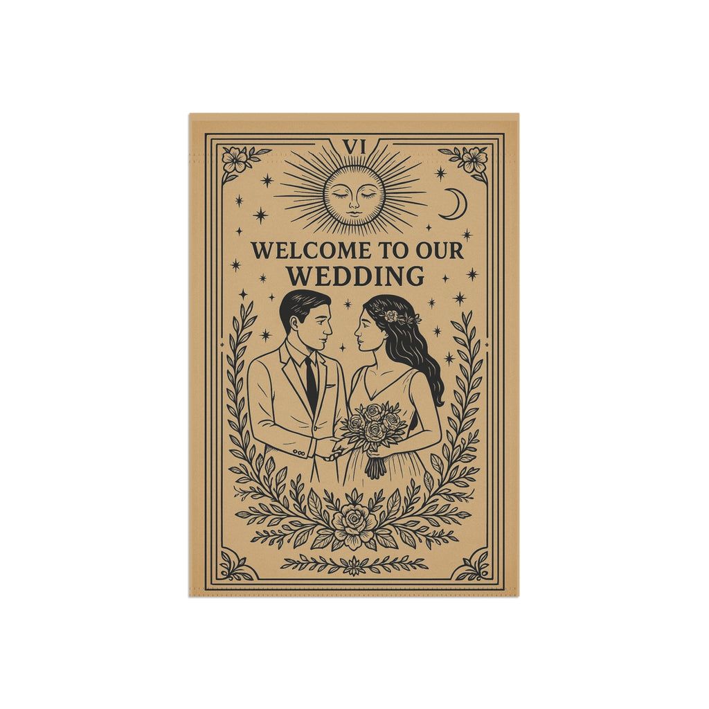 Tarot Style Bride & Groom Garden Flag | Welcome to Our Wedding Banner