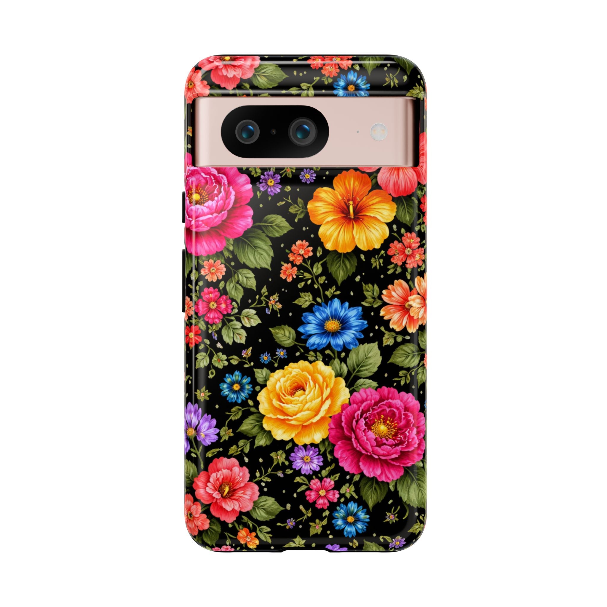 Vintage Floral Pattern Phone Case | Colorful Roses on Black