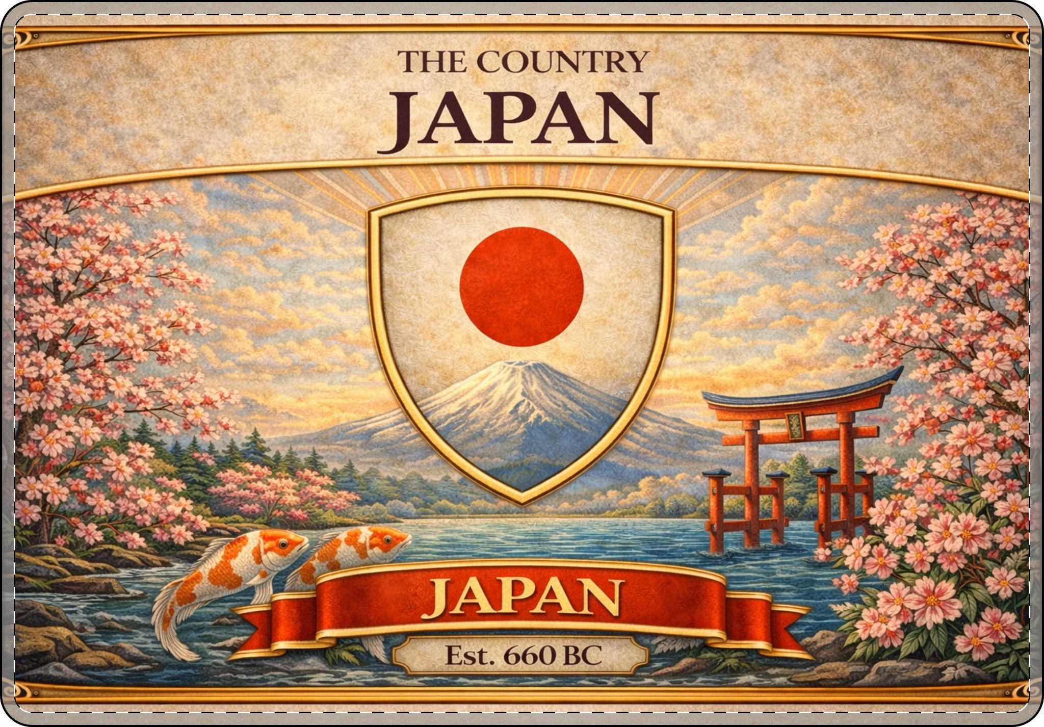 Vintage Japan landscape Matte MacBook Case | Mount Fuji, Torii, Cherry Blossoms