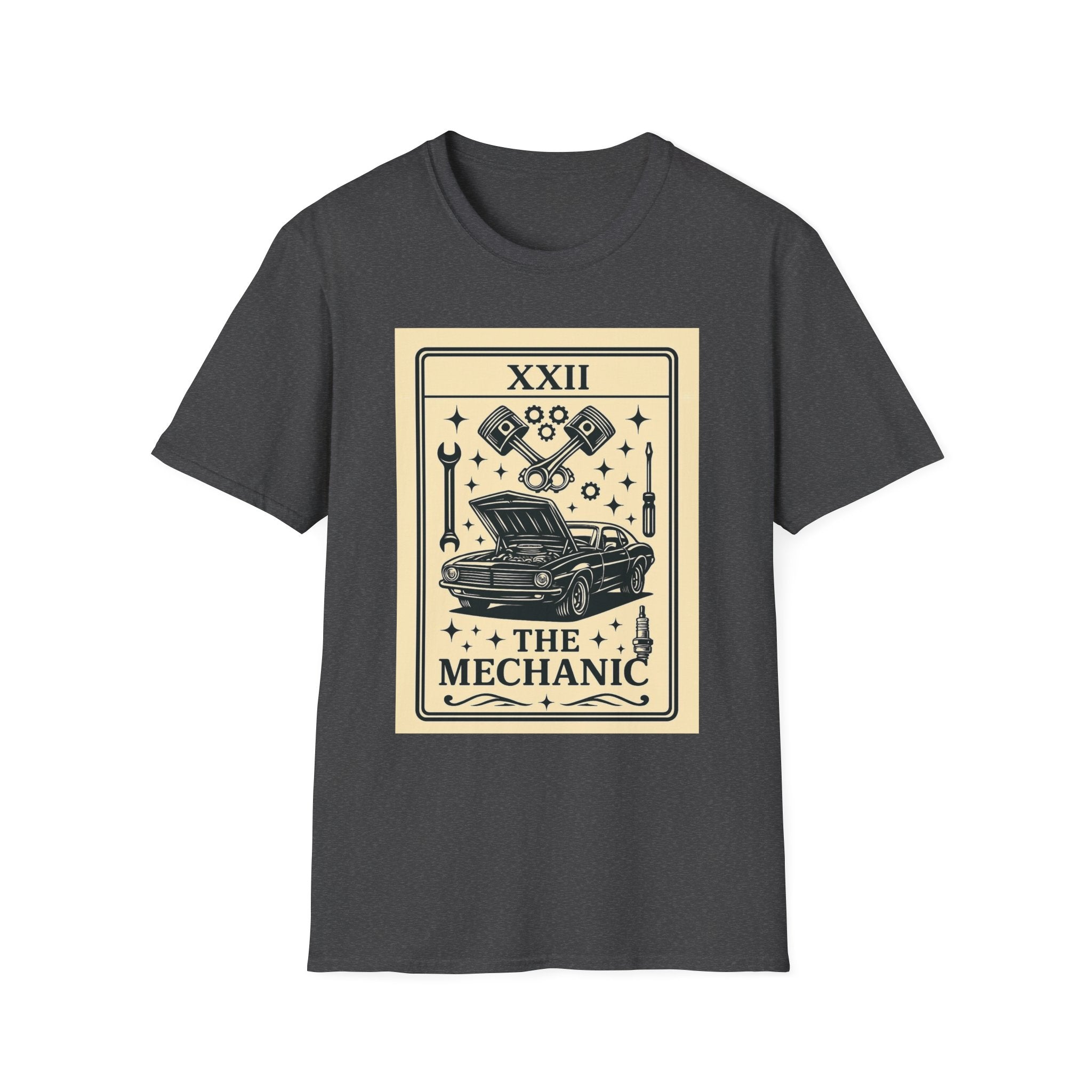 Tarot Mechanic Illustration T-Shirt | The Mechanic card, car engine tools