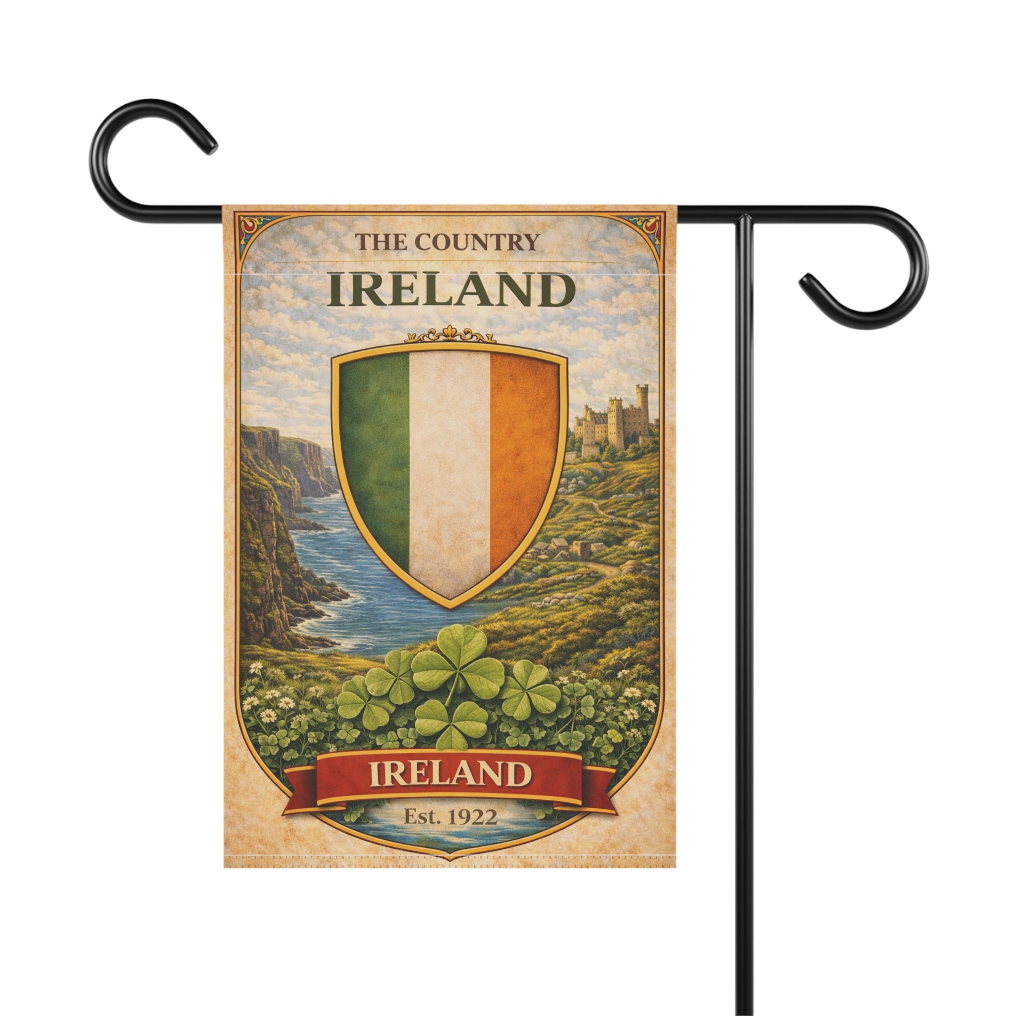 Ireland Shield Garden Flag | Garden Banner, Irish Crest, Shamrock Decor