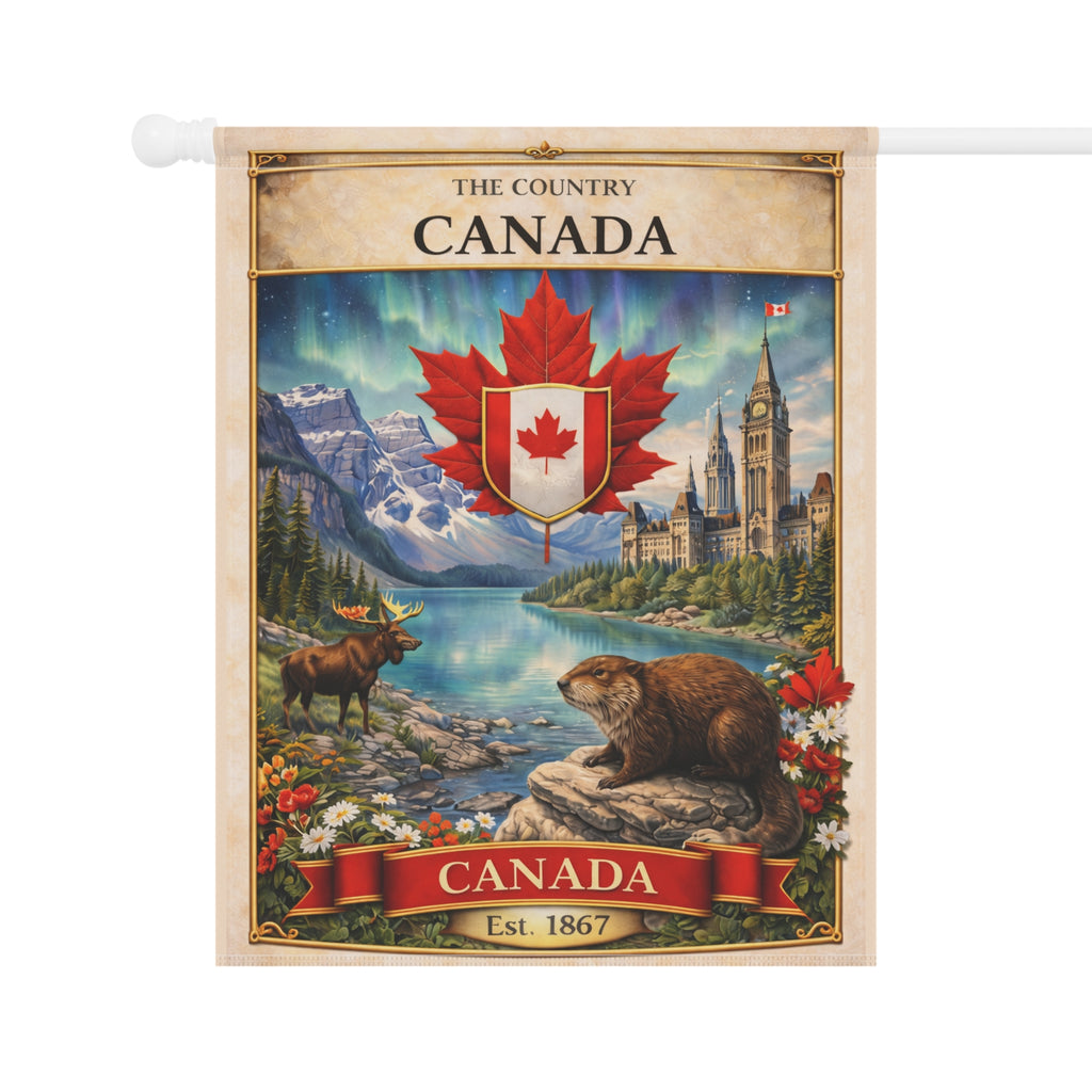 Canada Scenic Maple Leaf Banner Garden Flag | House Banner, Moose & Beaver