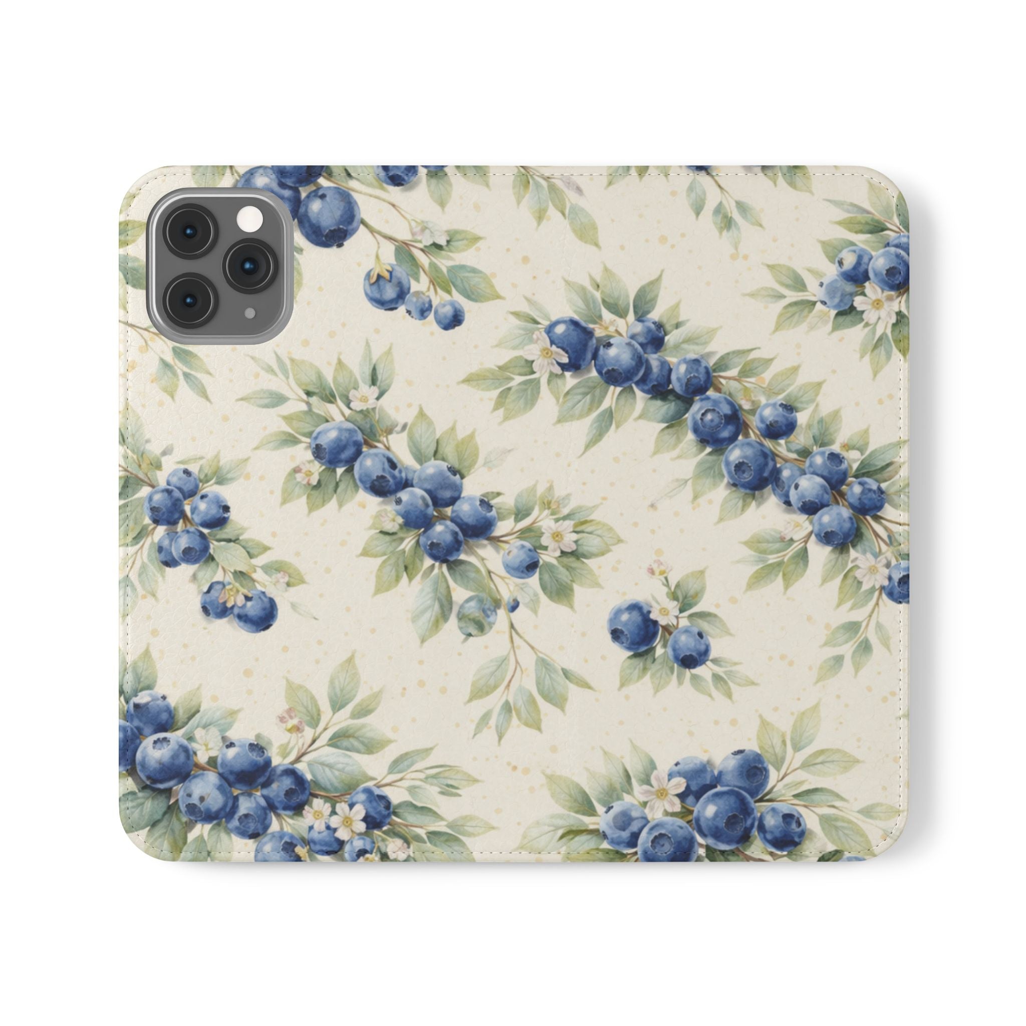Blueberry Watercolor Pattern Flip Case | Phone Wallet, Card Slots